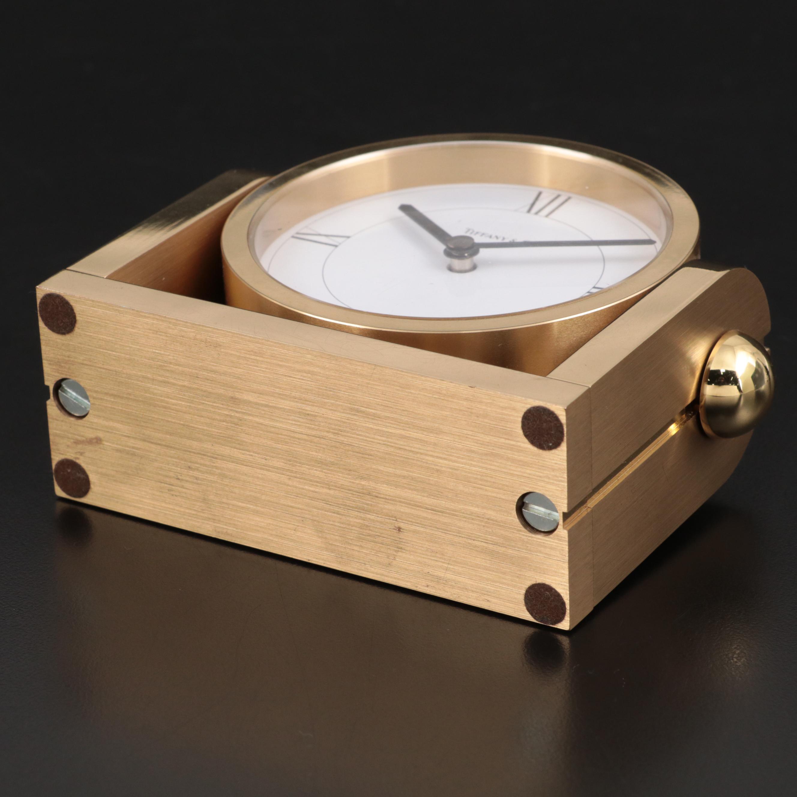 Tiffany & Co. Gilt Brass Desktop Clock