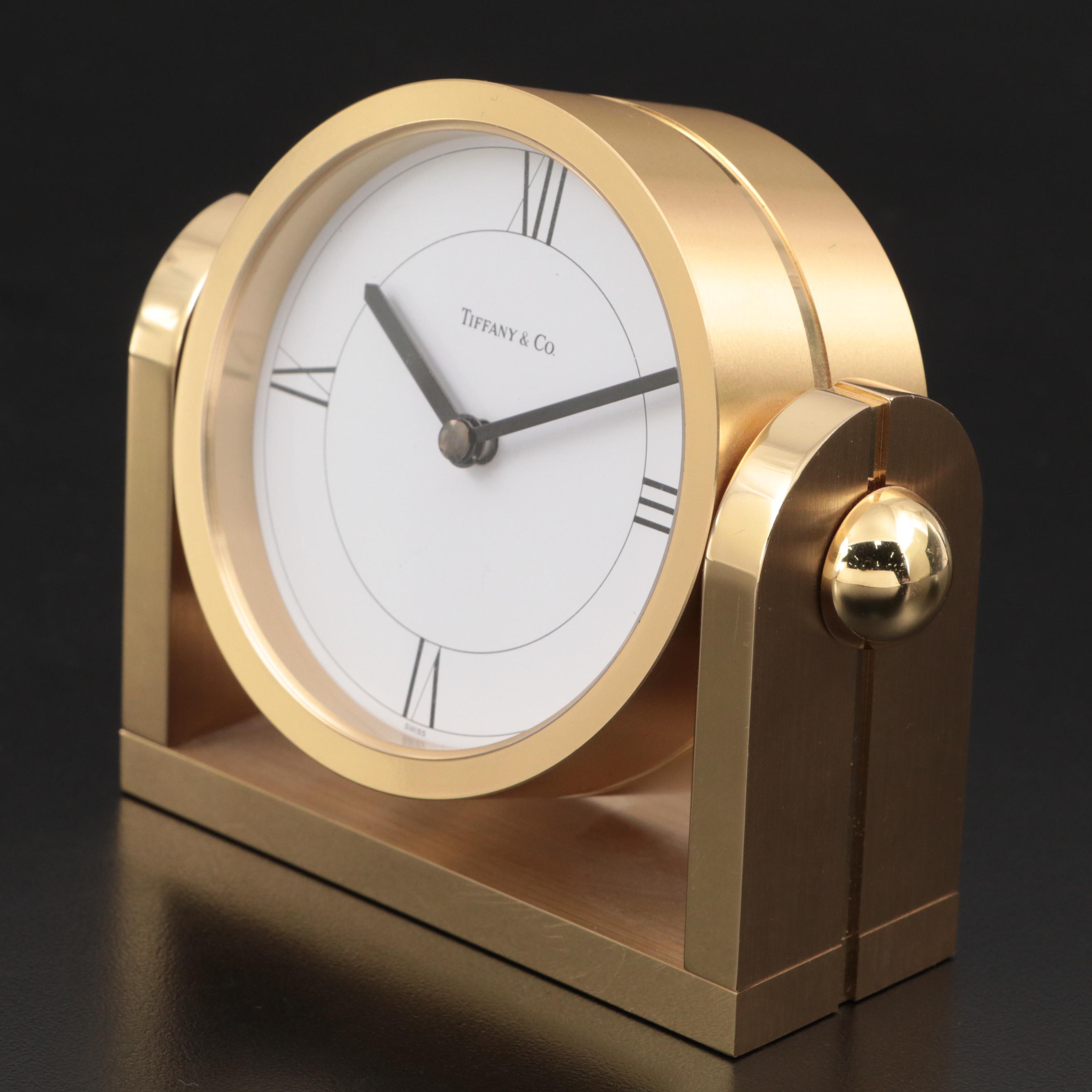 Tiffany & Co. Gilt Brass Desktop Clock