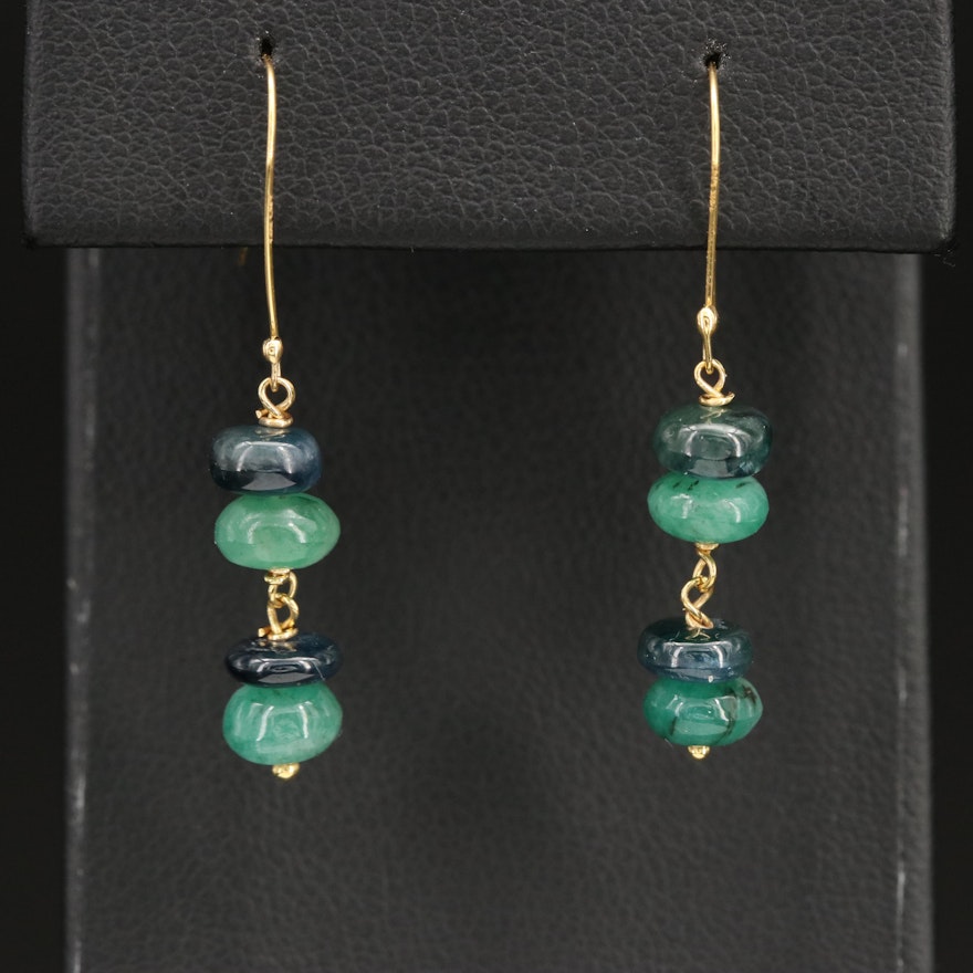 14K Emerald and Sapphire Earrings