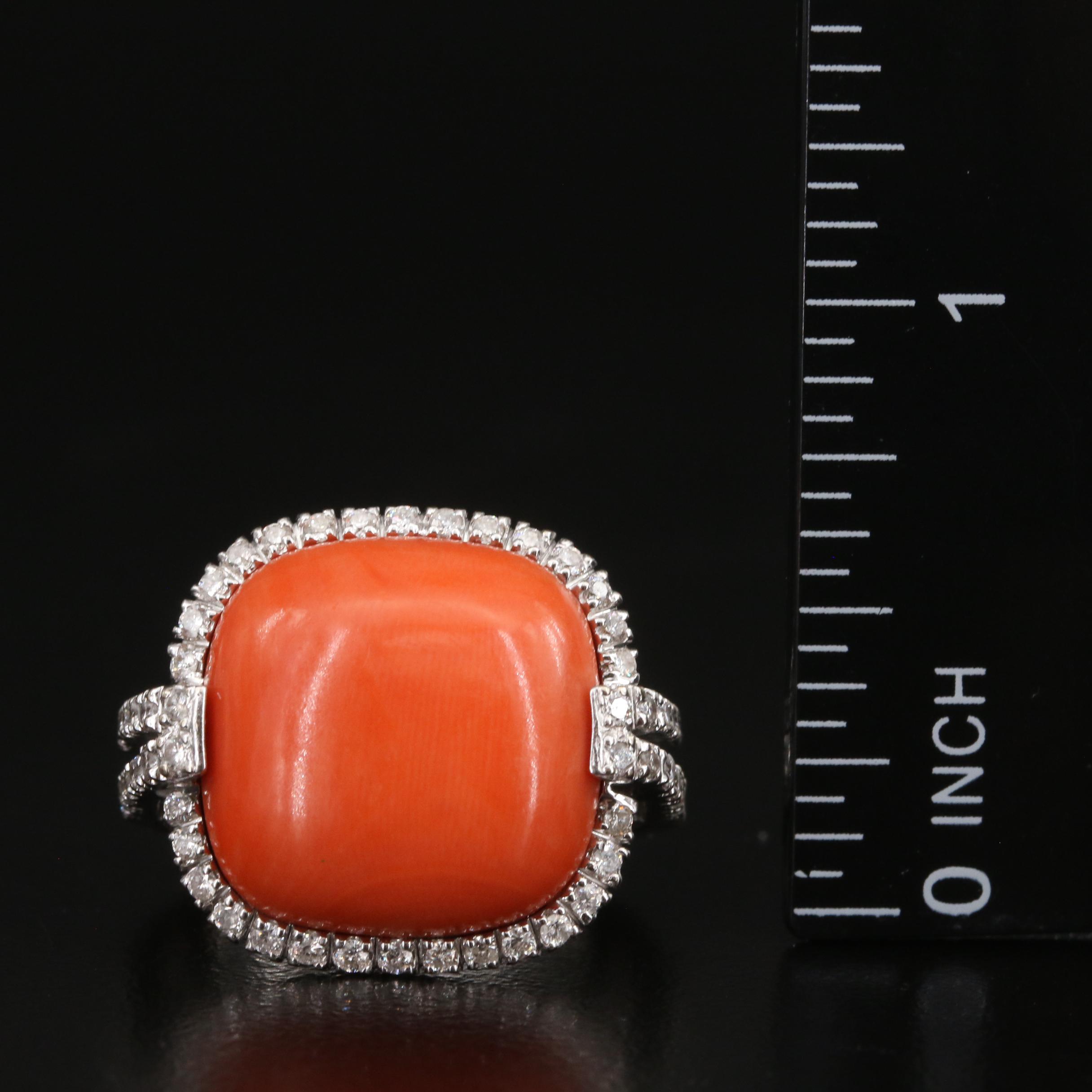 Vintage 18K Coral and Diamond Ring