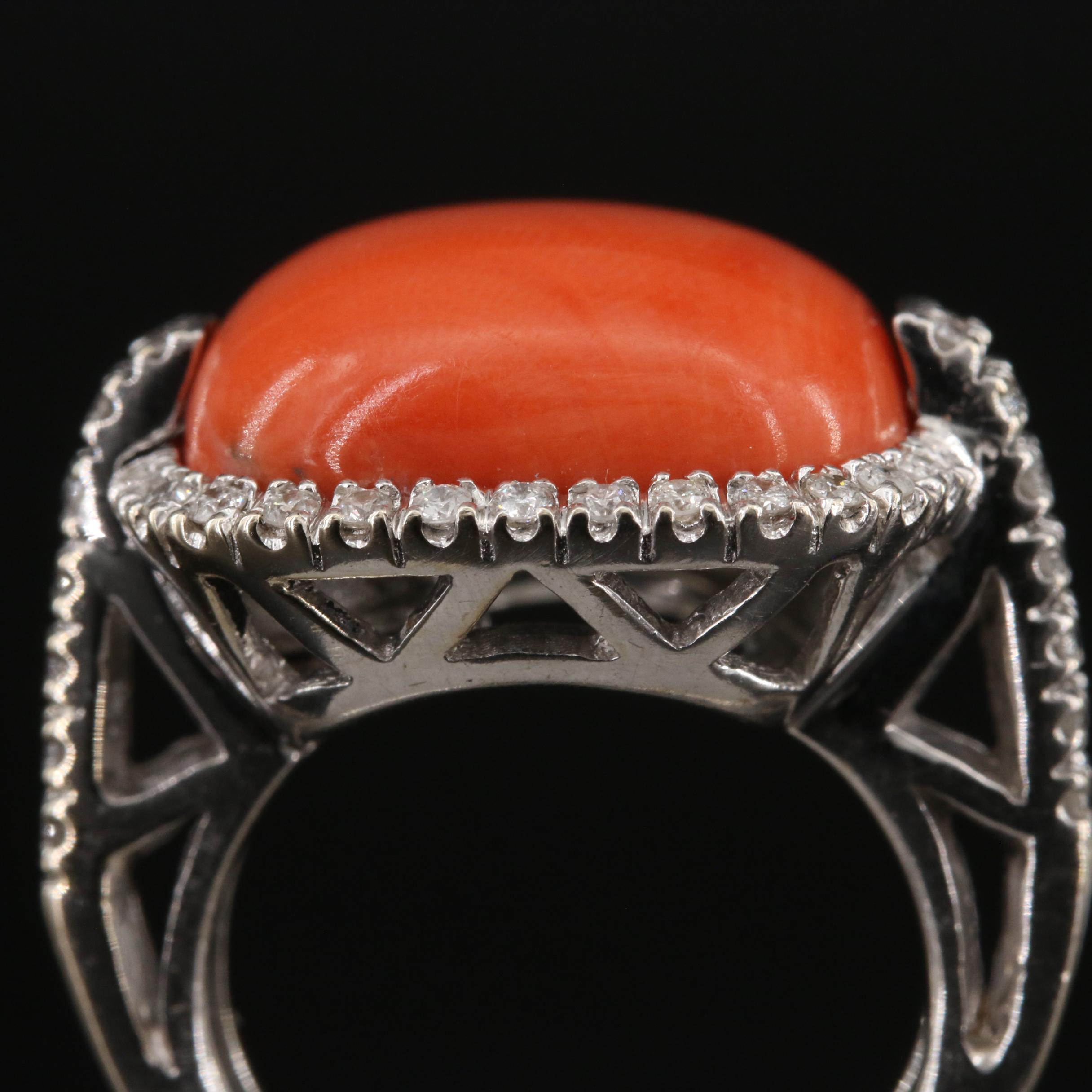 Vintage 18K Coral and Diamond Ring