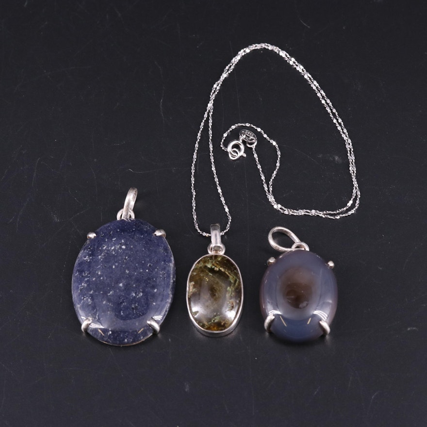 Sterling Silver Pendant Collection Including Agate and Sodalite