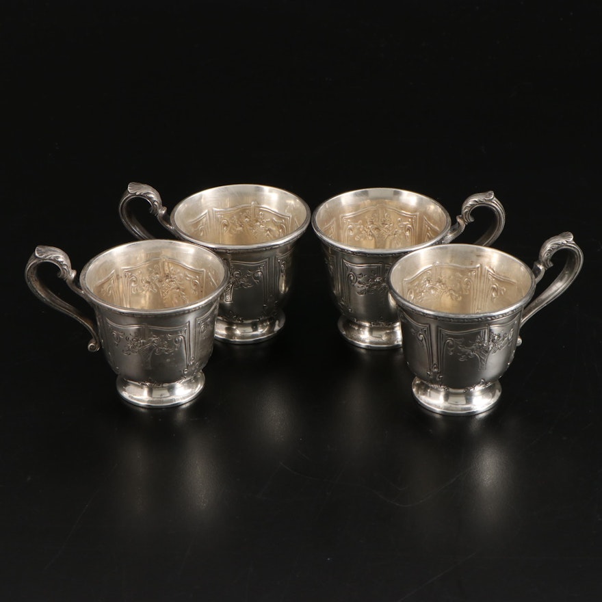Shreve & Co. Neoclassical Style Chased Sterling Silver Demitasse Cups,