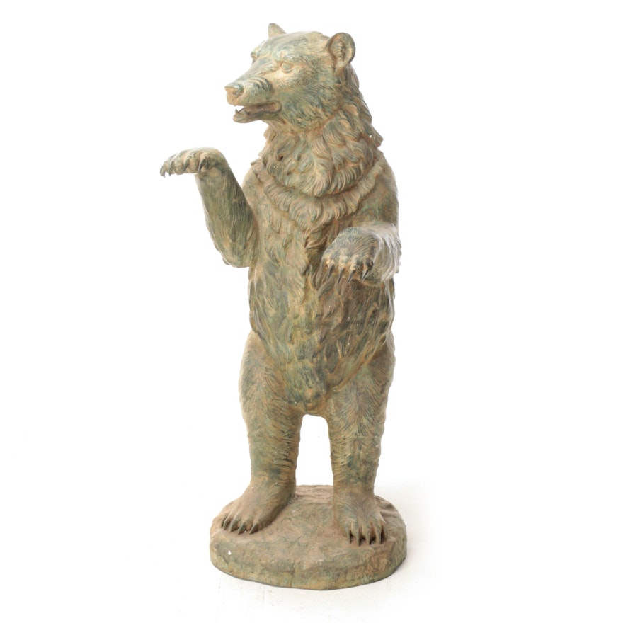 Painted Cast Metal Sculpture of Grizzly Bear, Early to Mid-20th Century