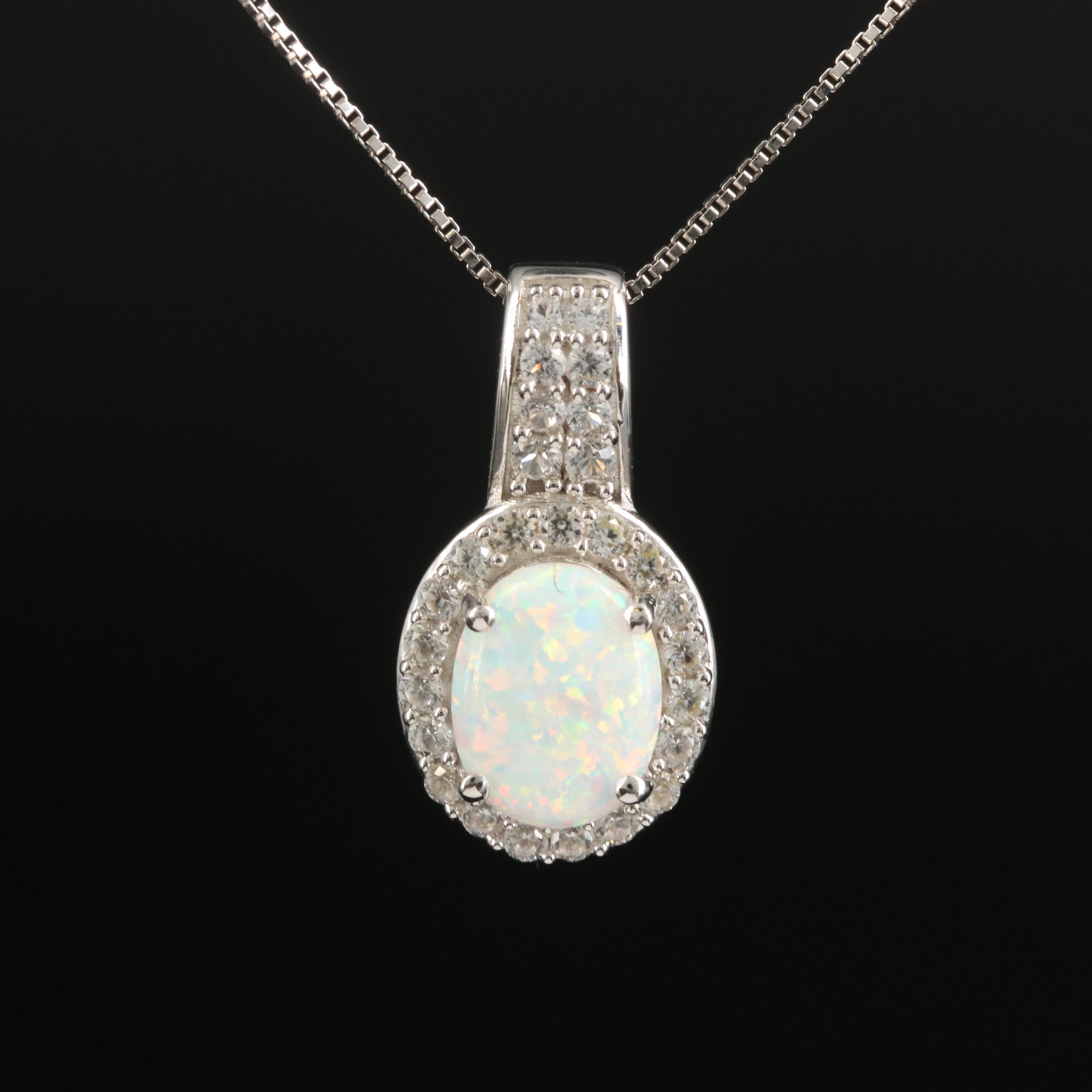 Sterling Opal and Sapphire Pendant Necklace