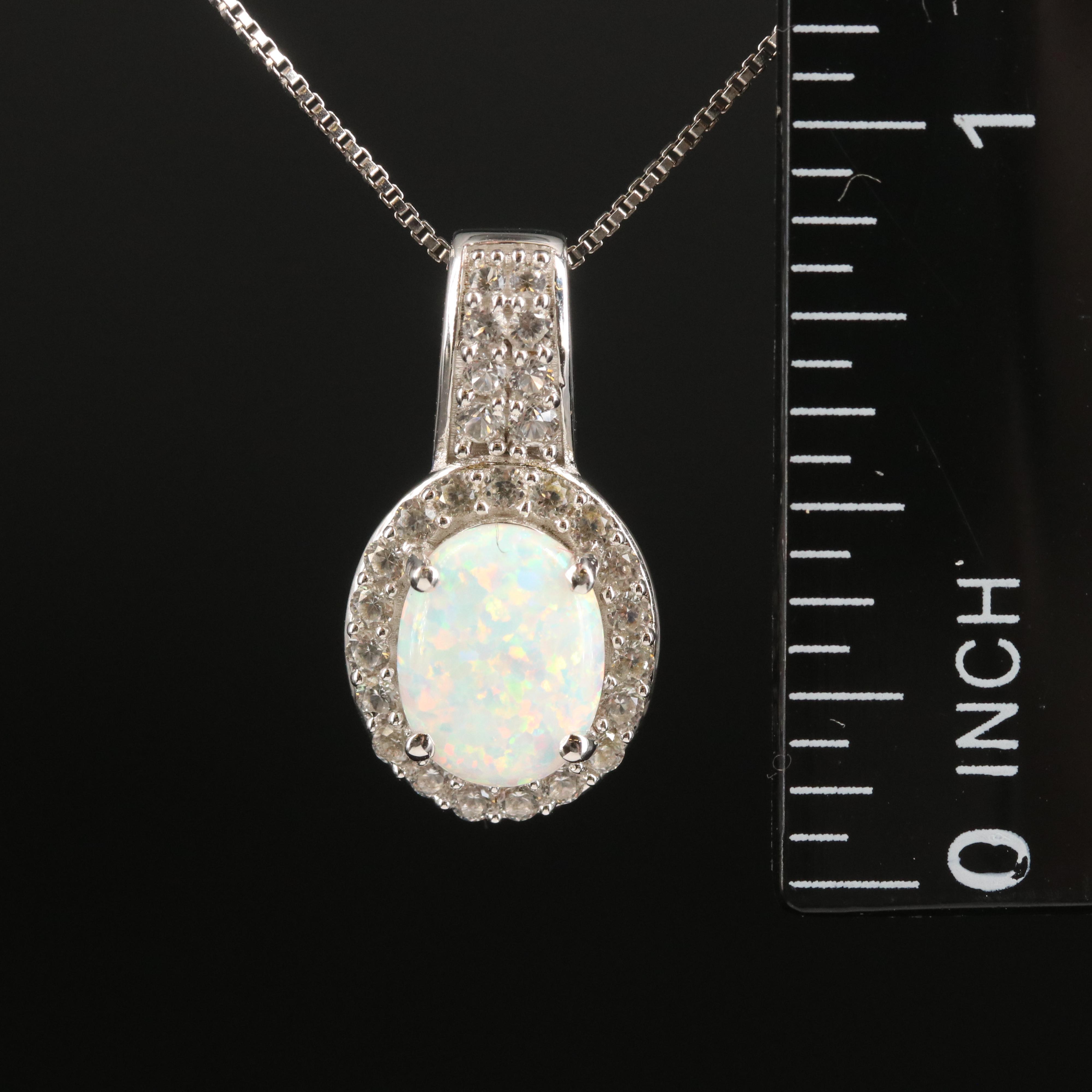 Sterling Opal and Sapphire Pendant Necklace