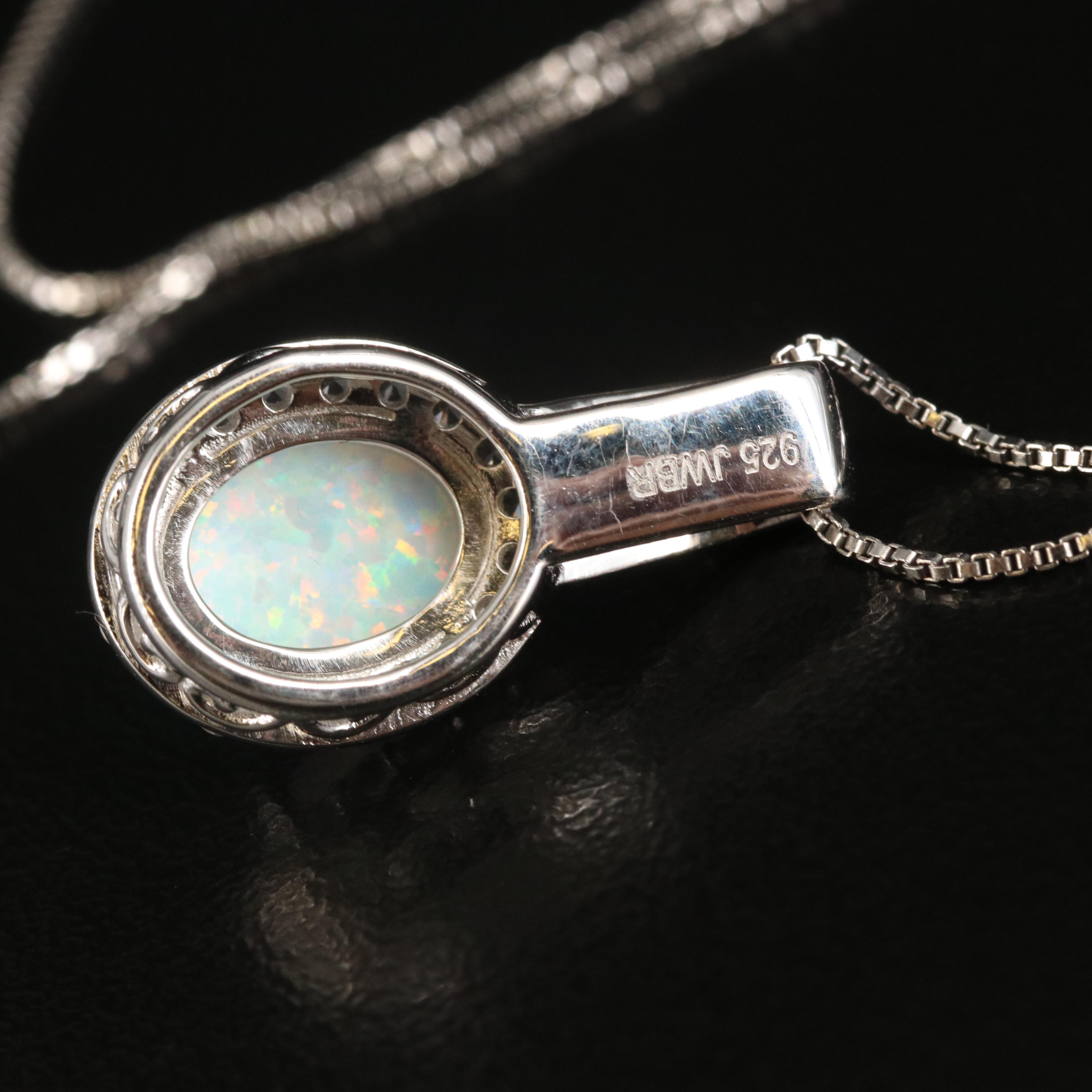 Sterling Opal and Sapphire Pendant Necklace