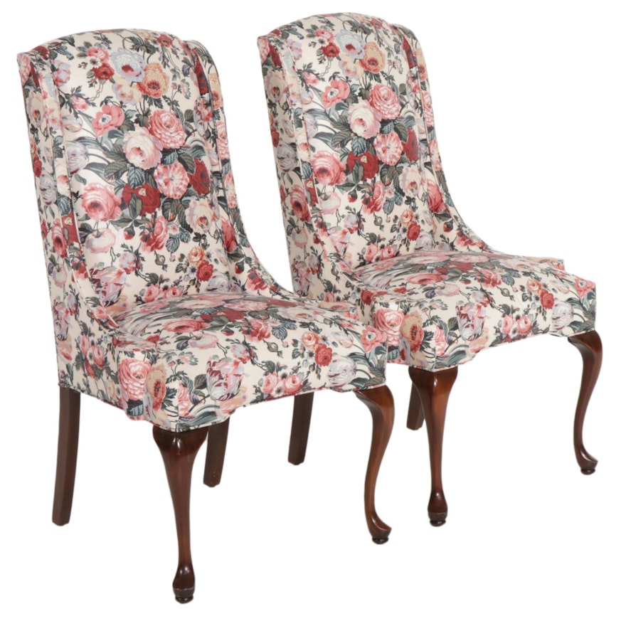 Pair of Harden Queen Anne Style Floral-Upholstered Side Chairs, 1990s