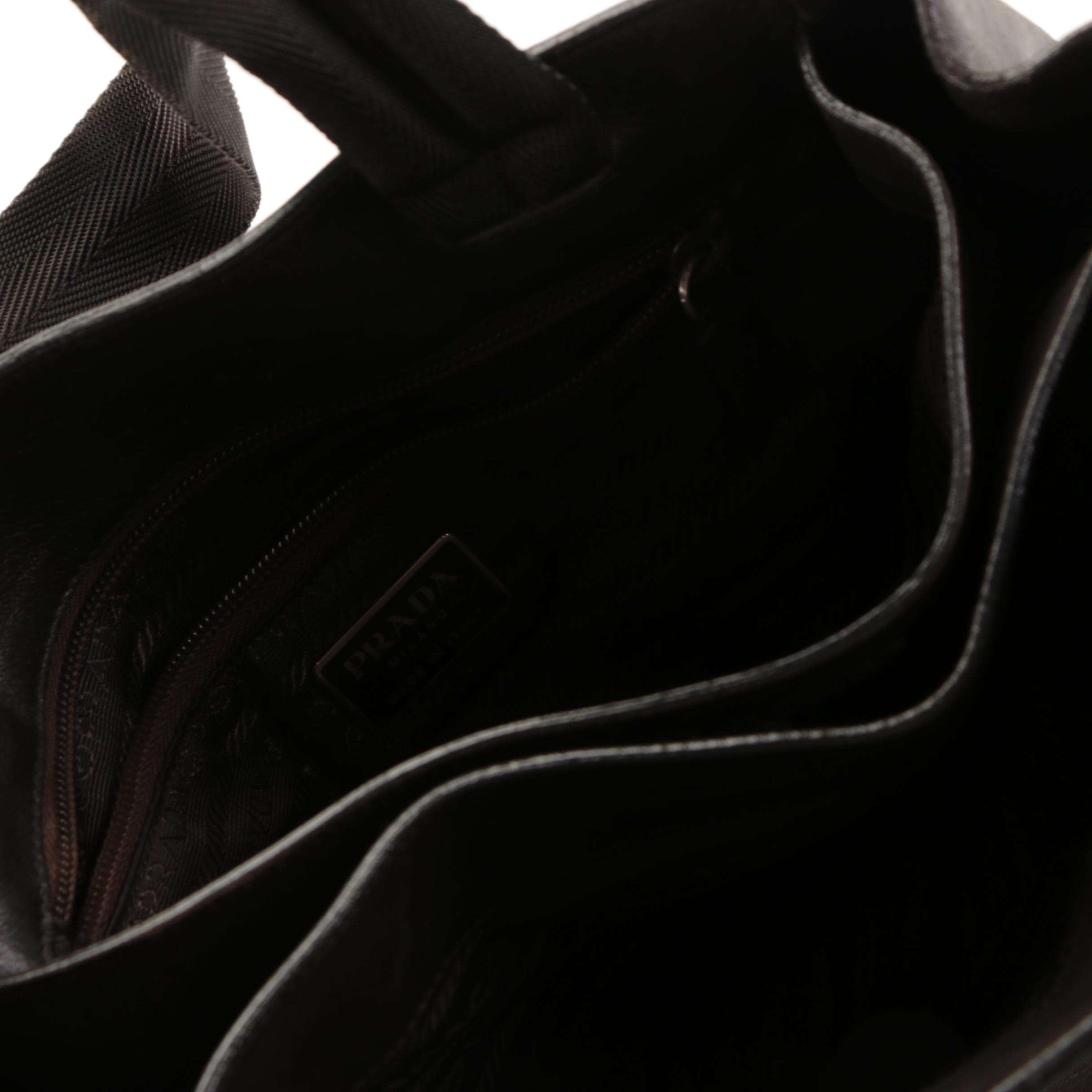 Prada Shoulder Tote Bag in Dark Brown Calfskin Leather