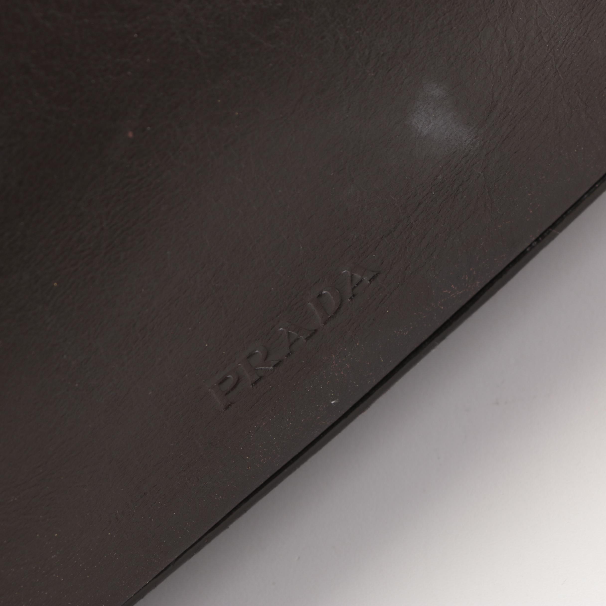 Prada Shoulder Tote Bag in Dark Brown Calfskin Leather