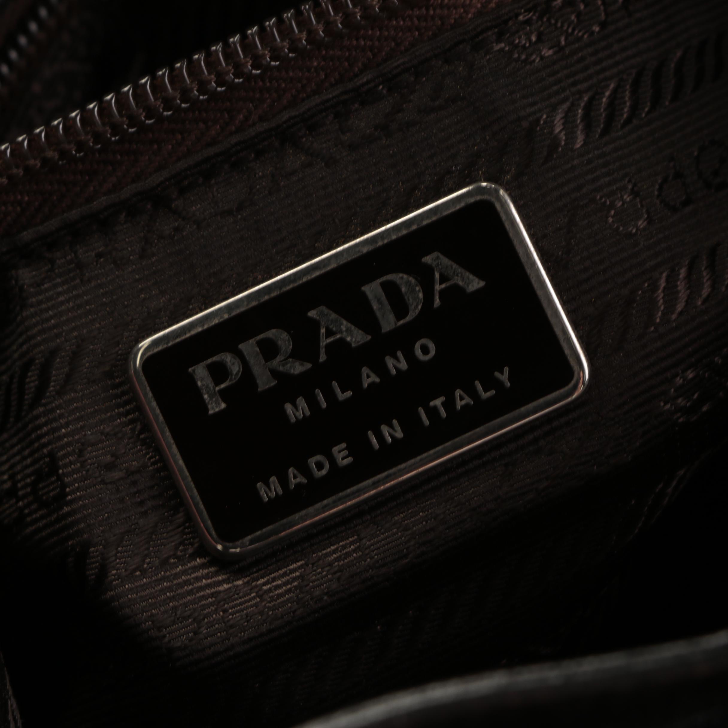 Prada Shoulder Tote Bag in Dark Brown Calfskin Leather