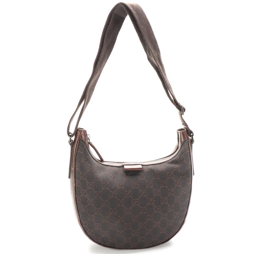 Gucci Crossbody Bag in Dark Brown GG Denim with Leather Trim