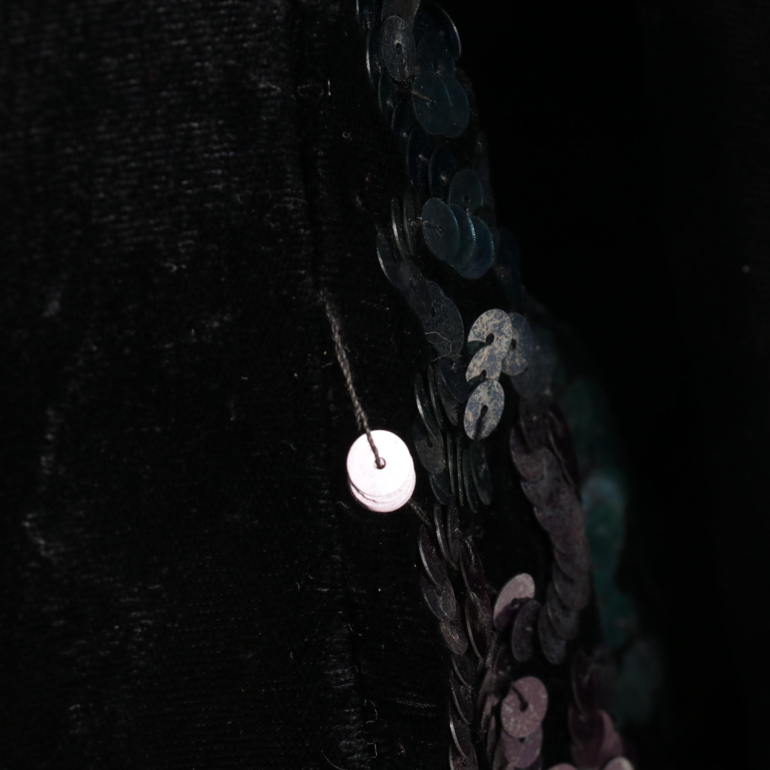 Sequin-Embellished Black Velvet Swing Coat, 1930s-1940s