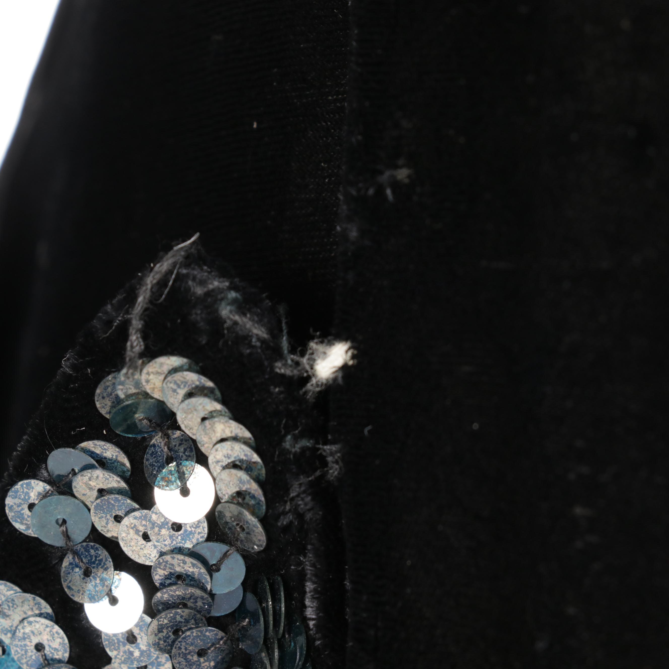 Sequin-Embellished Black Velvet Swing Coat, 1930s-1940s