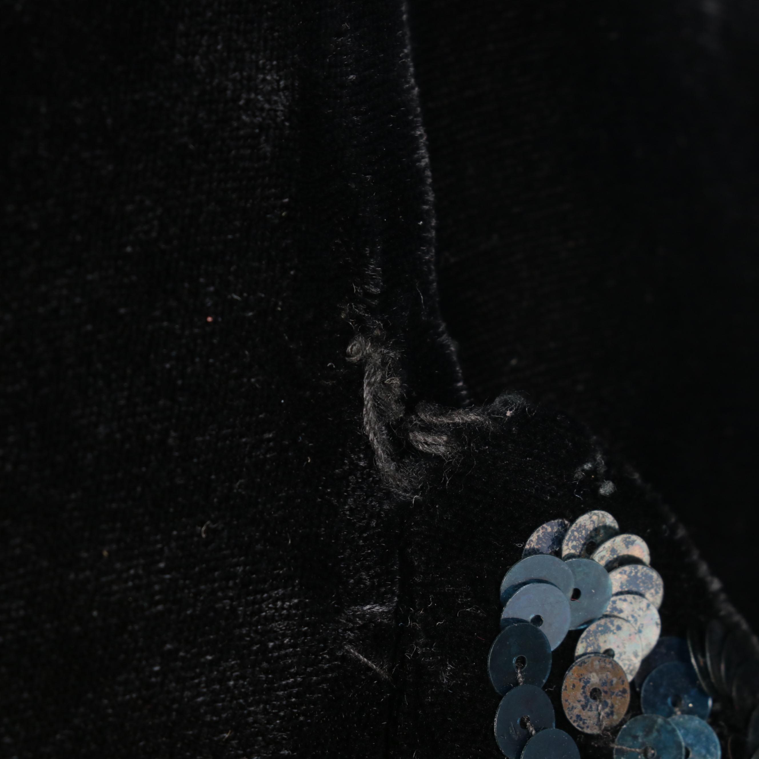 Sequin-Embellished Black Velvet Swing Coat, 1930s-1940s