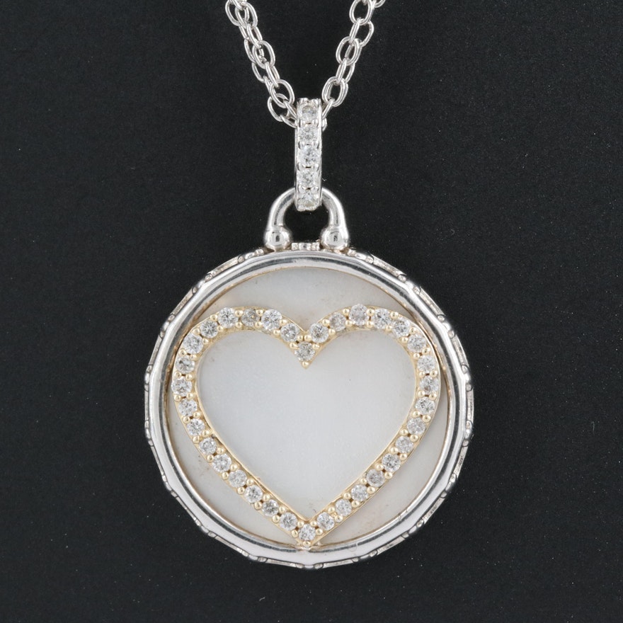Sterling Mother of Pearl and Diamond Necklace with 14K Accents