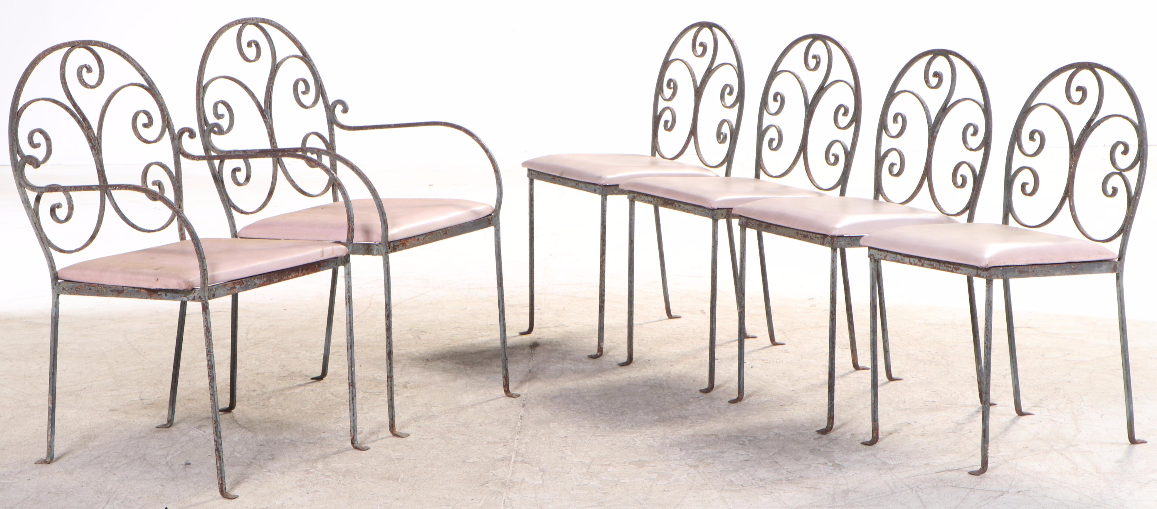 Glass Top Metal Patio Dining Table with Six Chairs