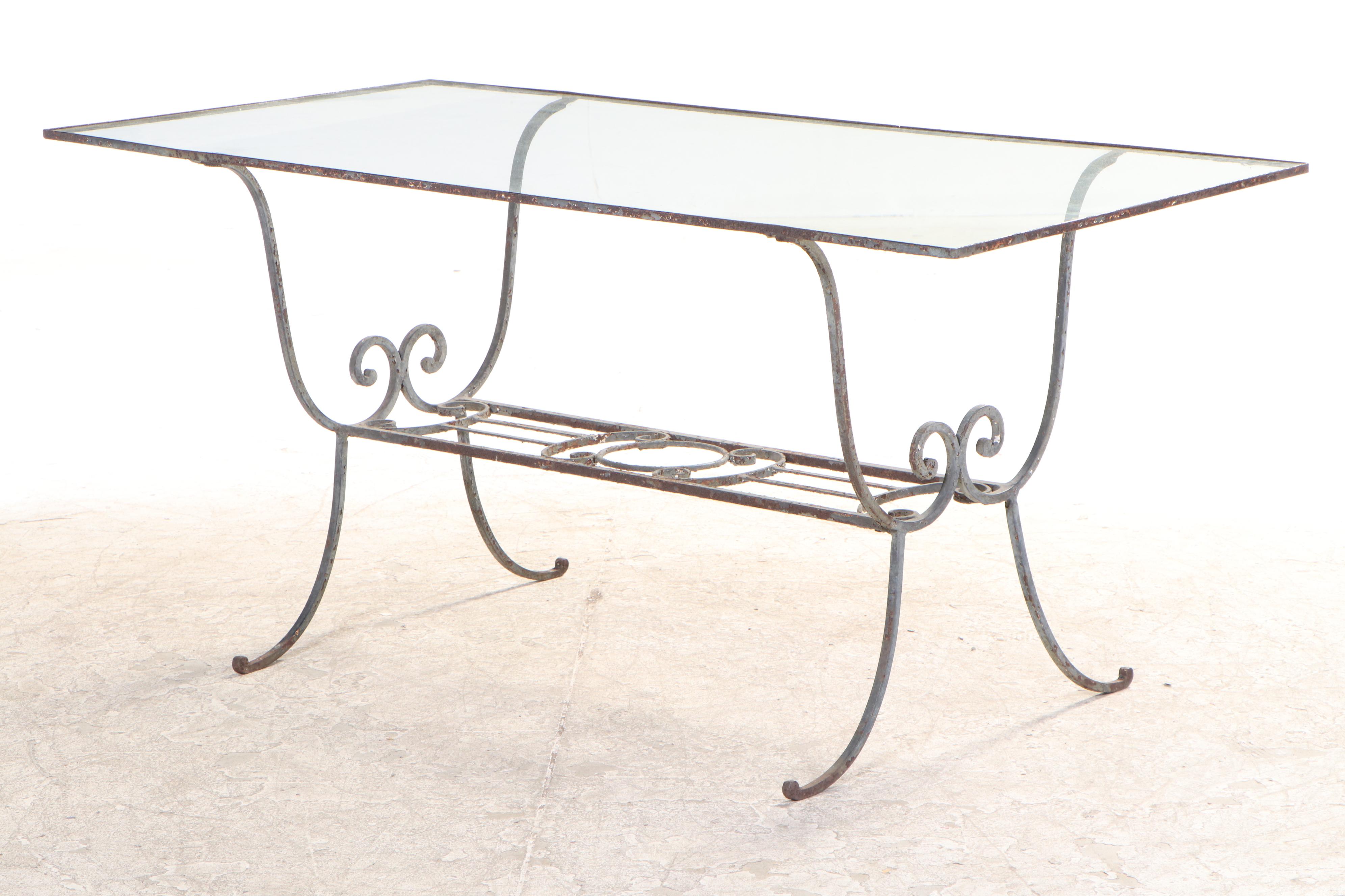Glass Top Metal Patio Dining Table with Six Chairs
