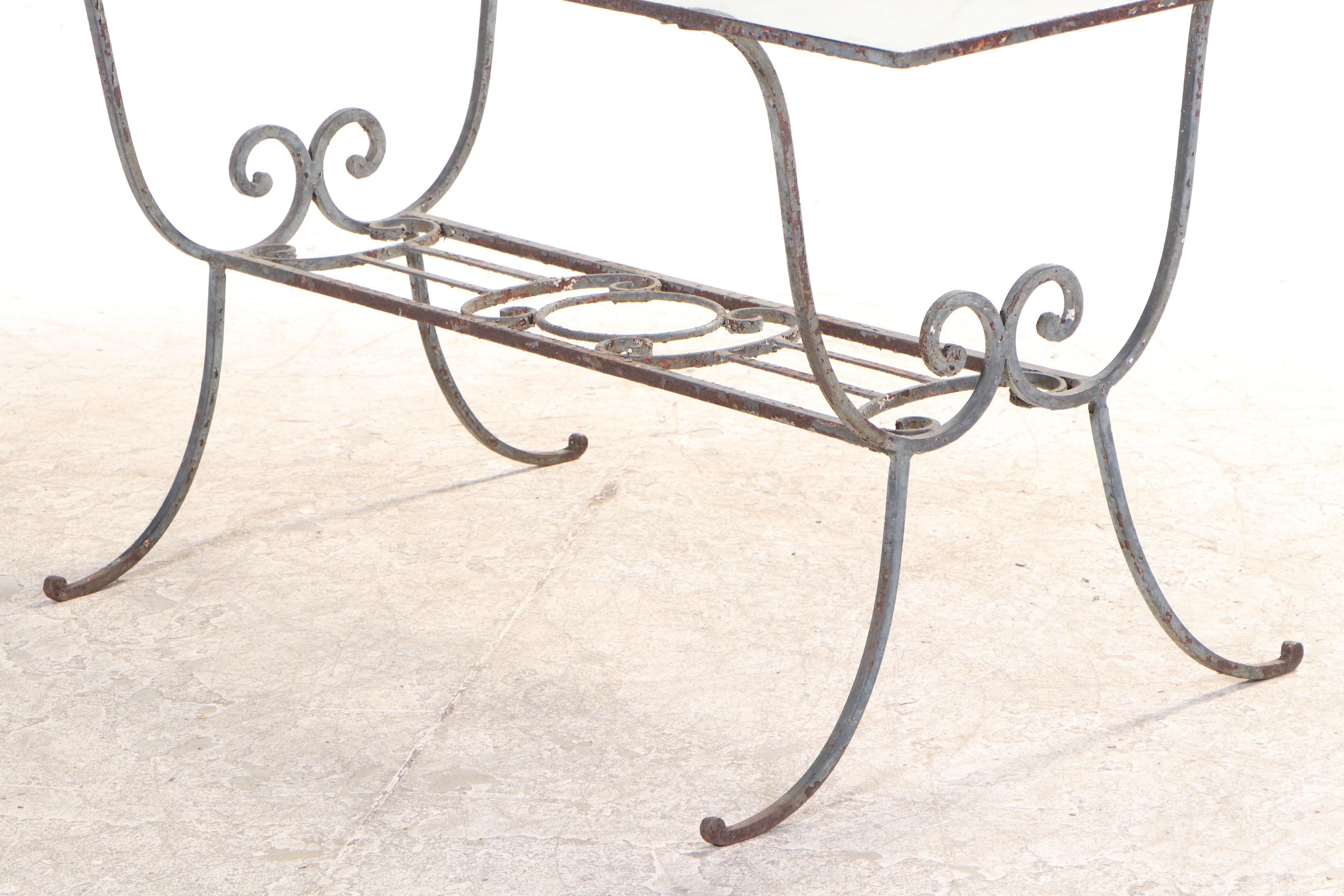 Glass Top Metal Patio Dining Table with Six Chairs