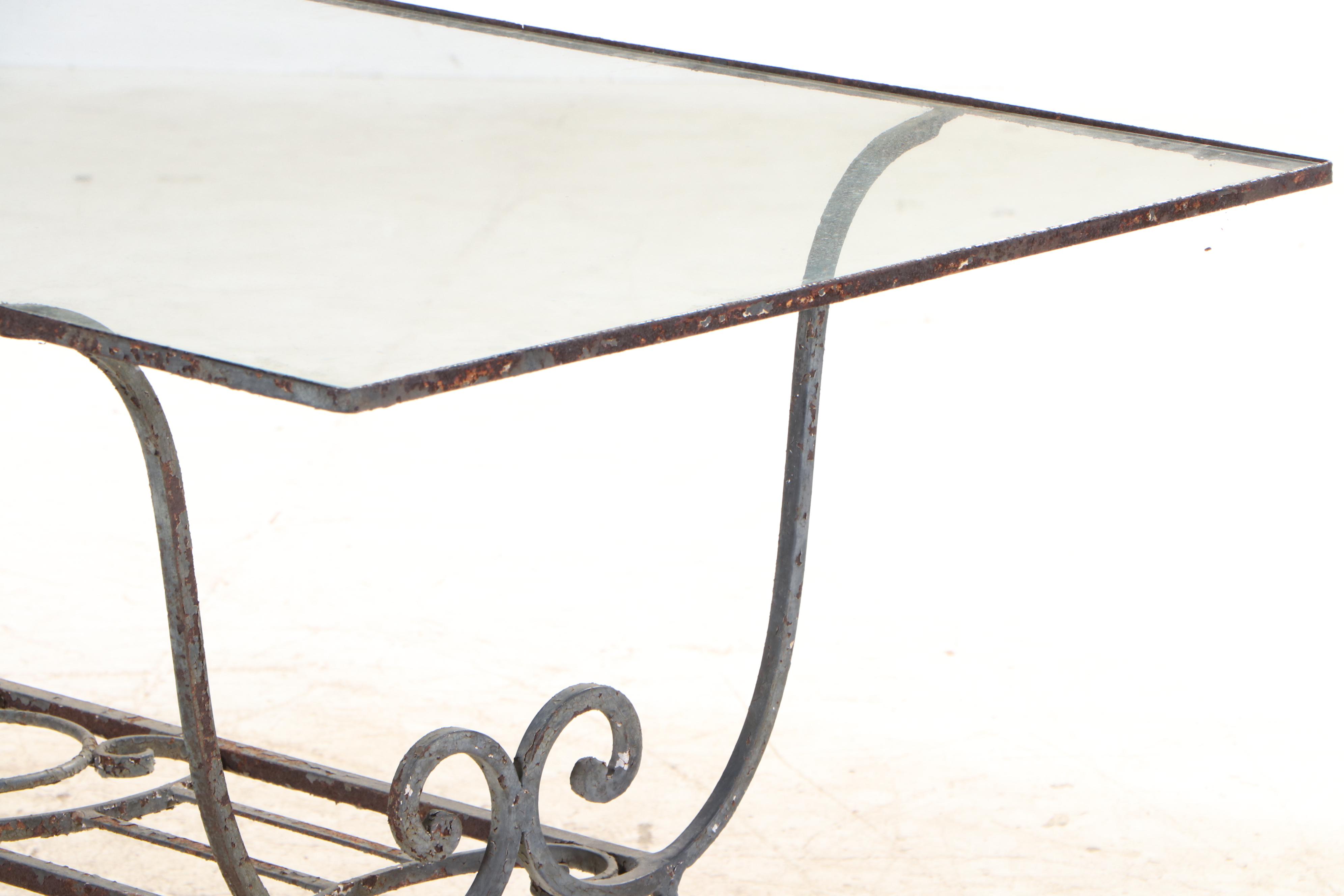 Glass Top Metal Patio Dining Table with Six Chairs
