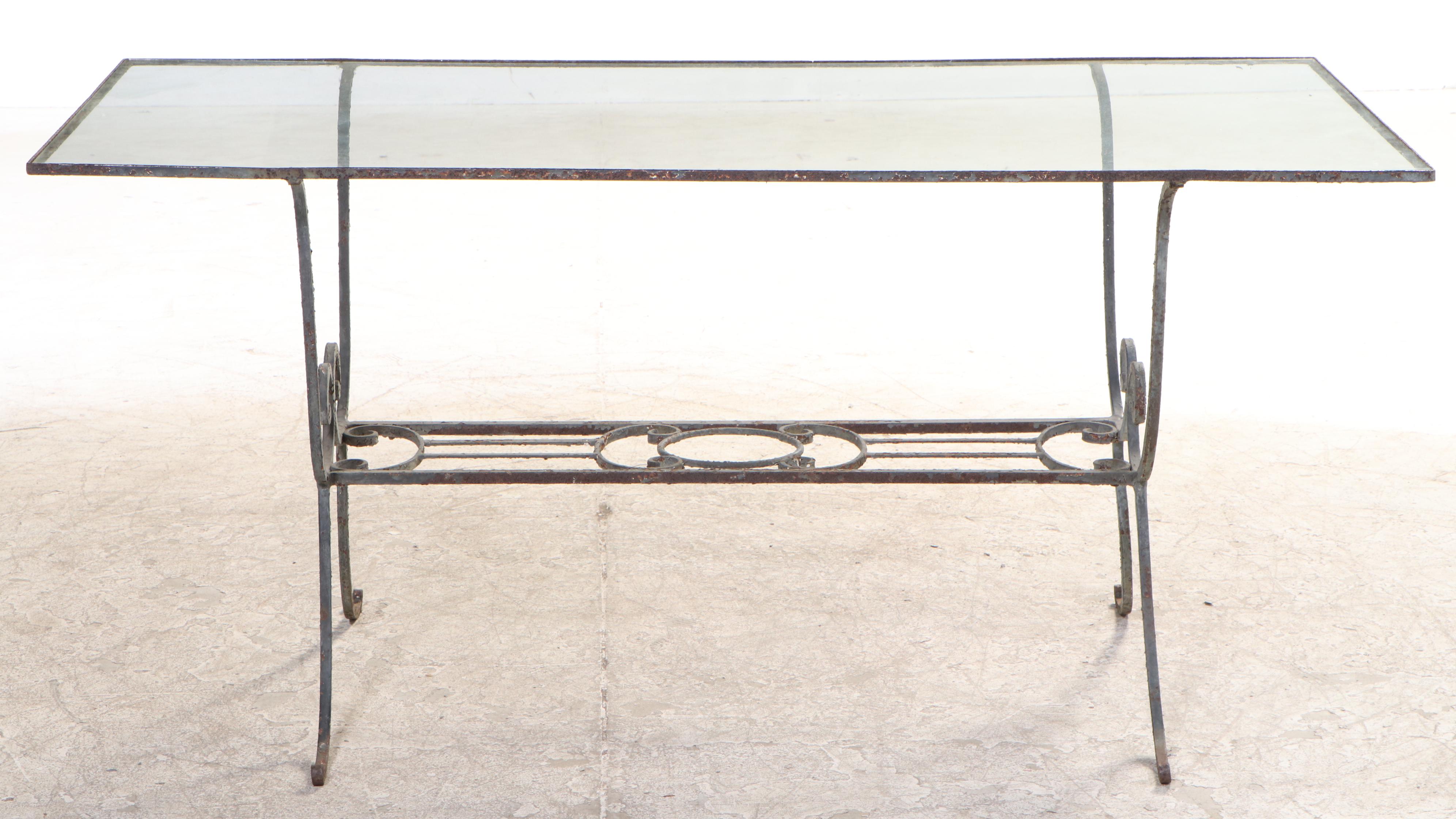 Glass Top Metal Patio Dining Table with Six Chairs