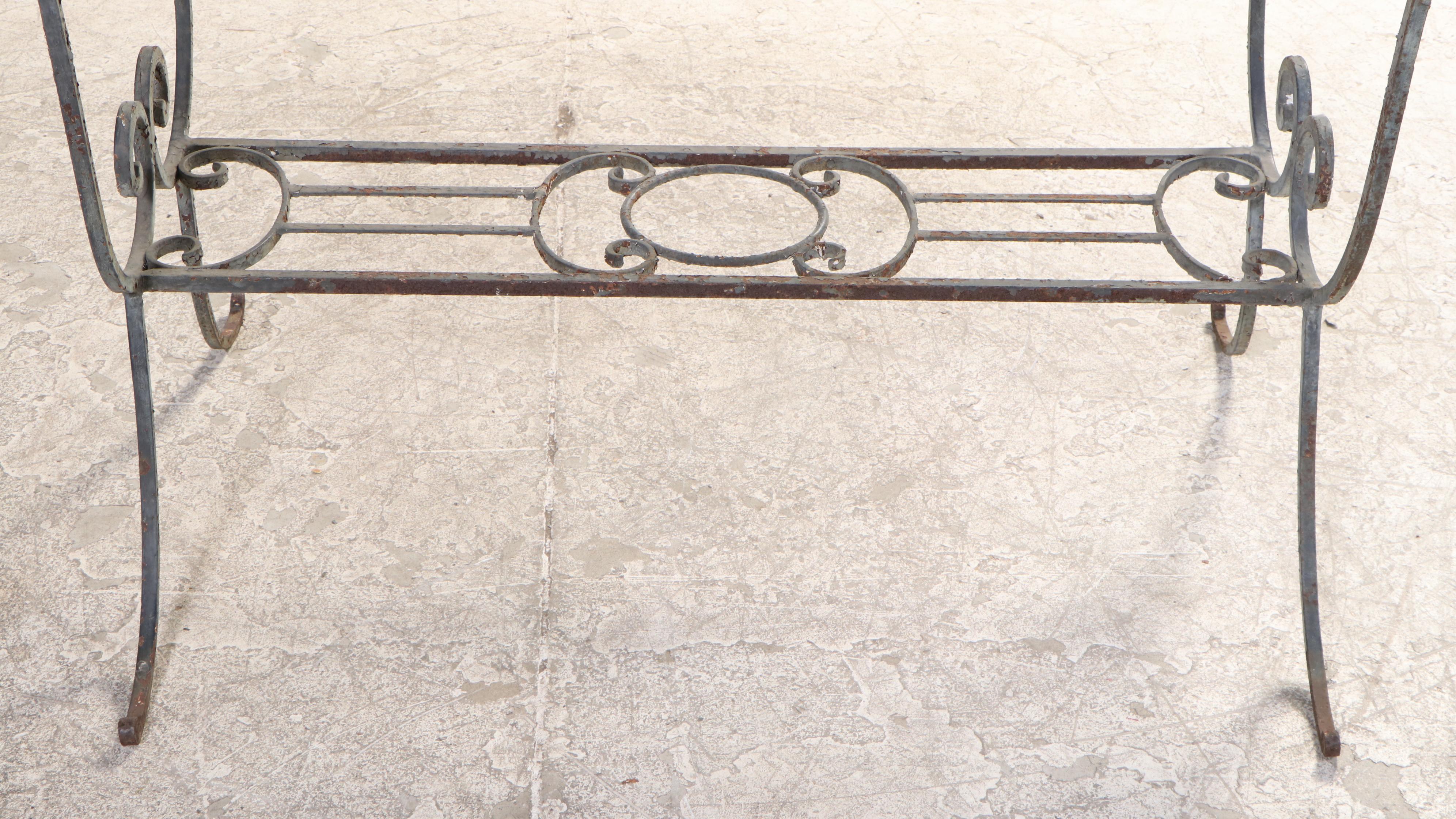 Glass Top Metal Patio Dining Table with Six Chairs