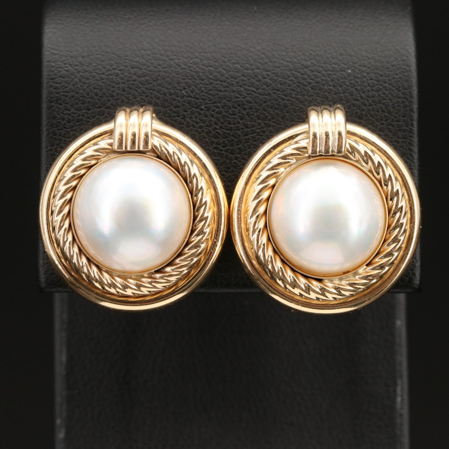 14K Mabé Pearl Button Earrings