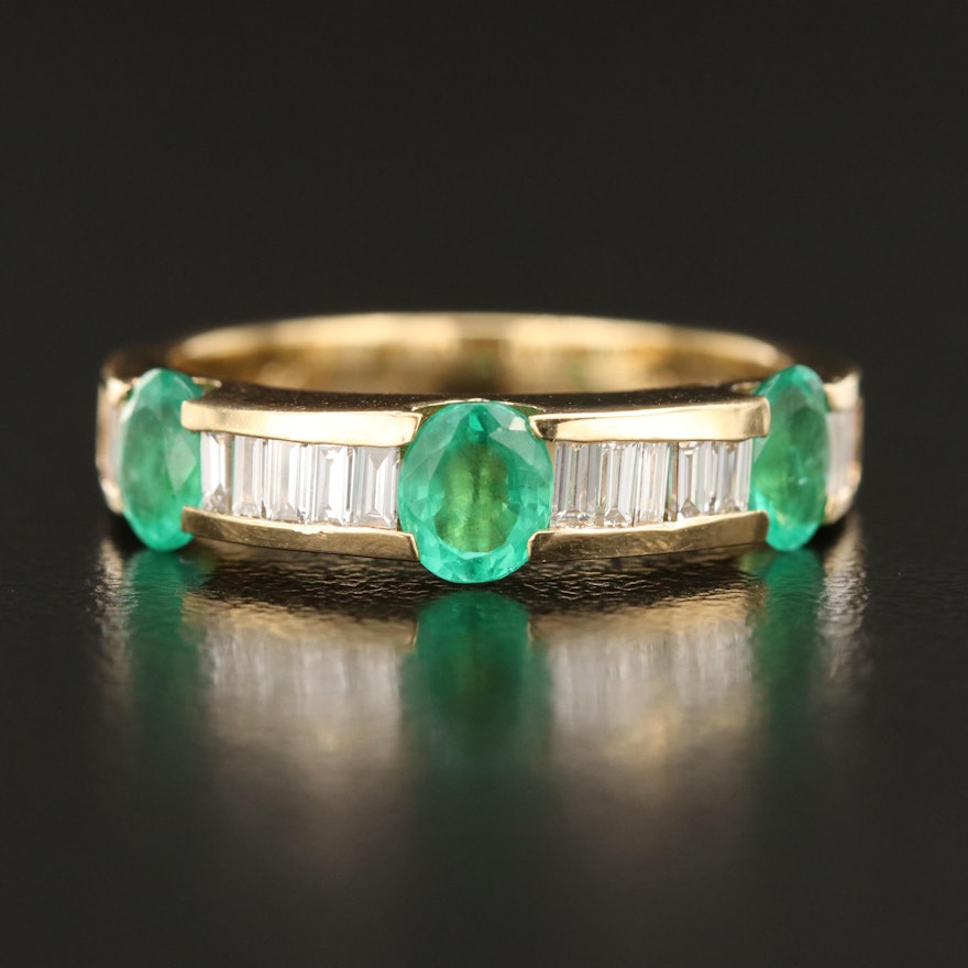 14K Emerald and Diamond Band