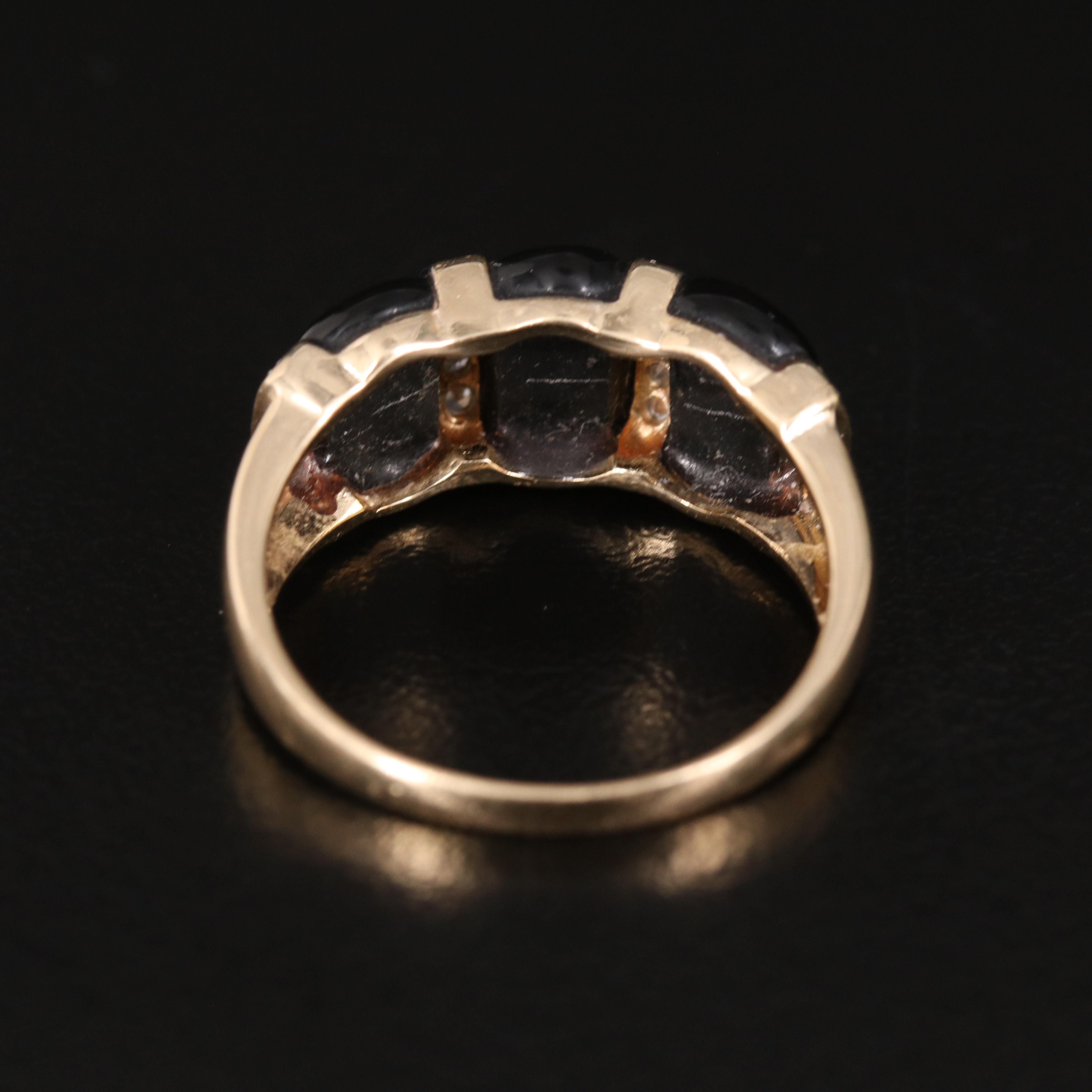 14K Faux Black Onyx and Diamond Ring