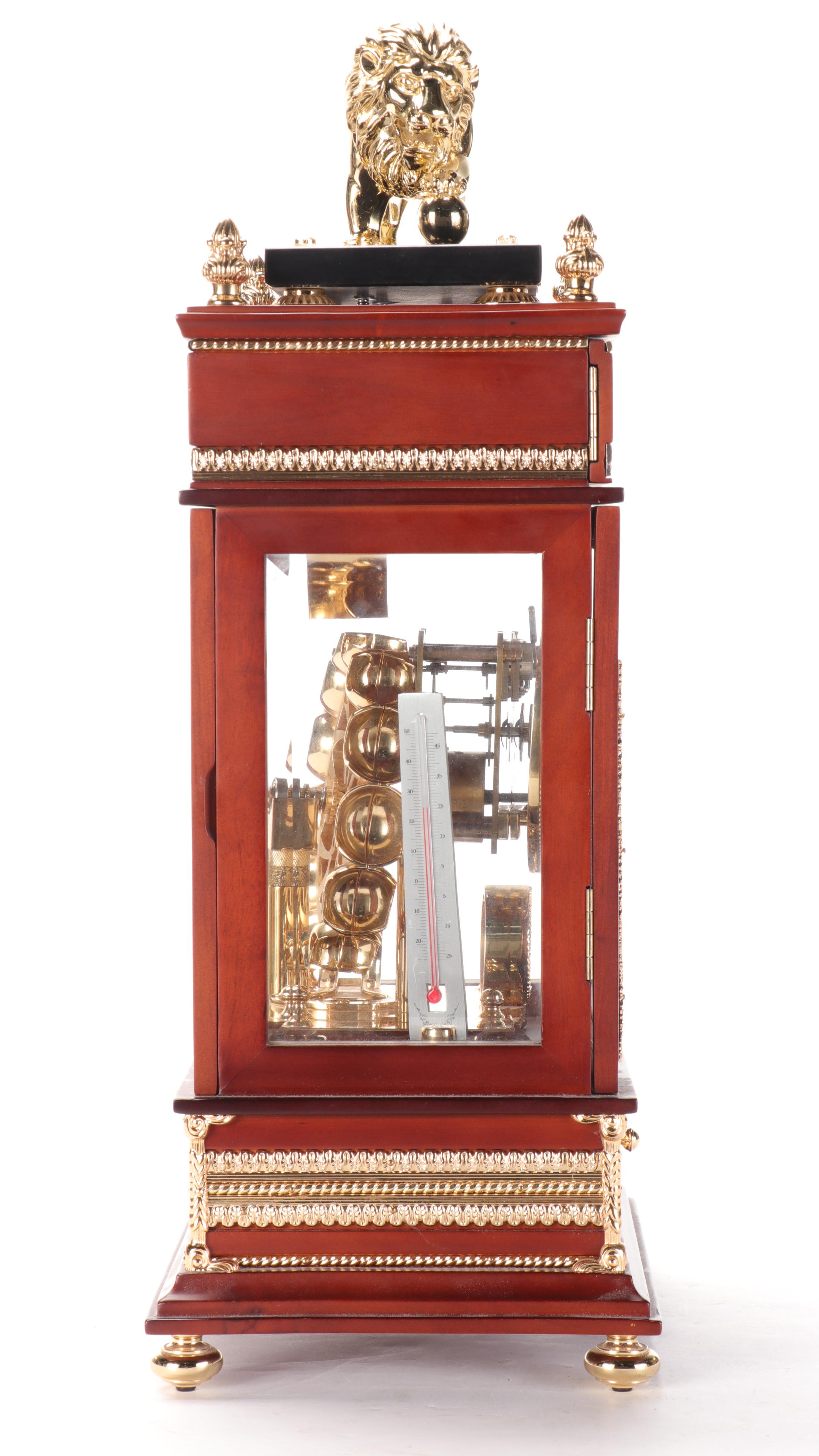 French Style Lion Top Falling Ball Clock With Thermometer and Hygrometer