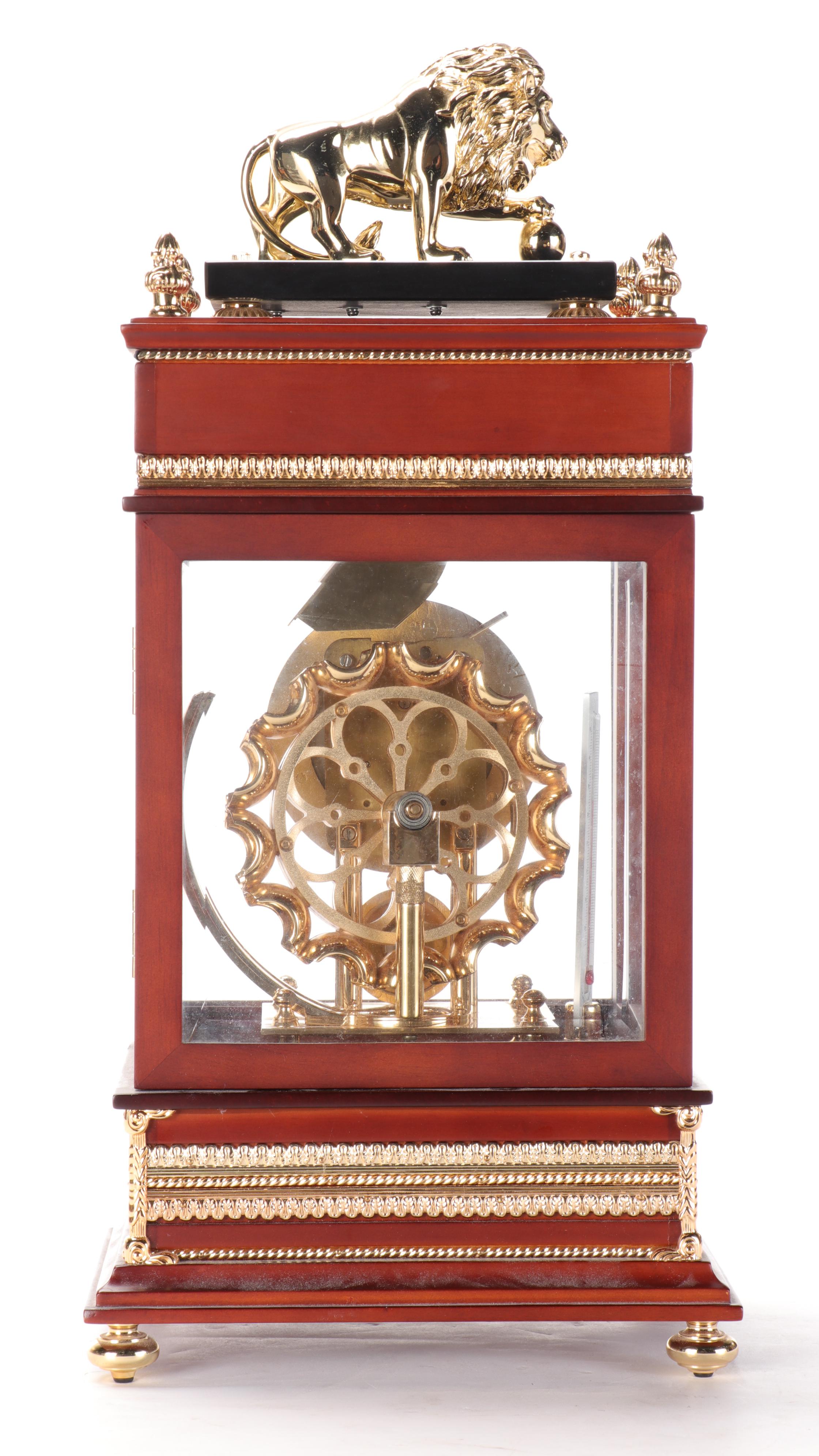 French Style Lion Top Falling Ball Clock With Thermometer and Hygrometer