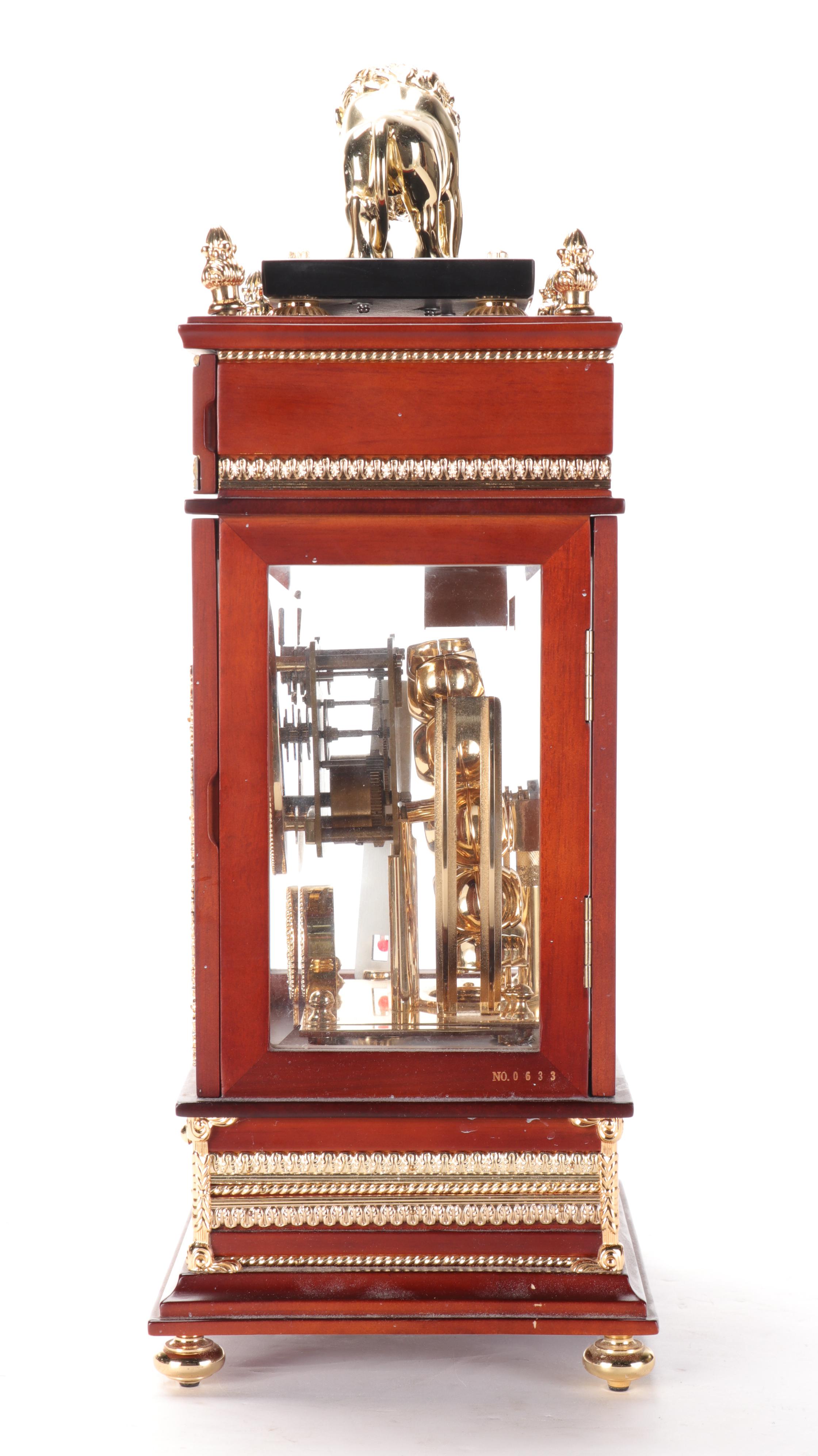 French Style Lion Top Falling Ball Clock With Thermometer and Hygrometer