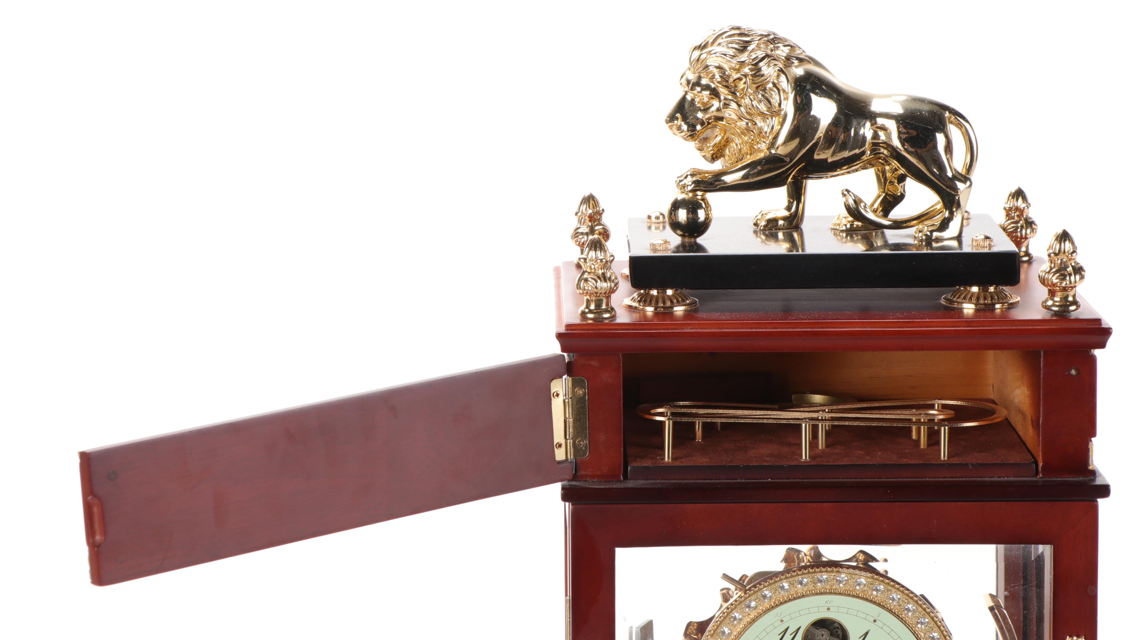 French Style Lion Top Falling Ball Clock With Thermometer and Hygrometer