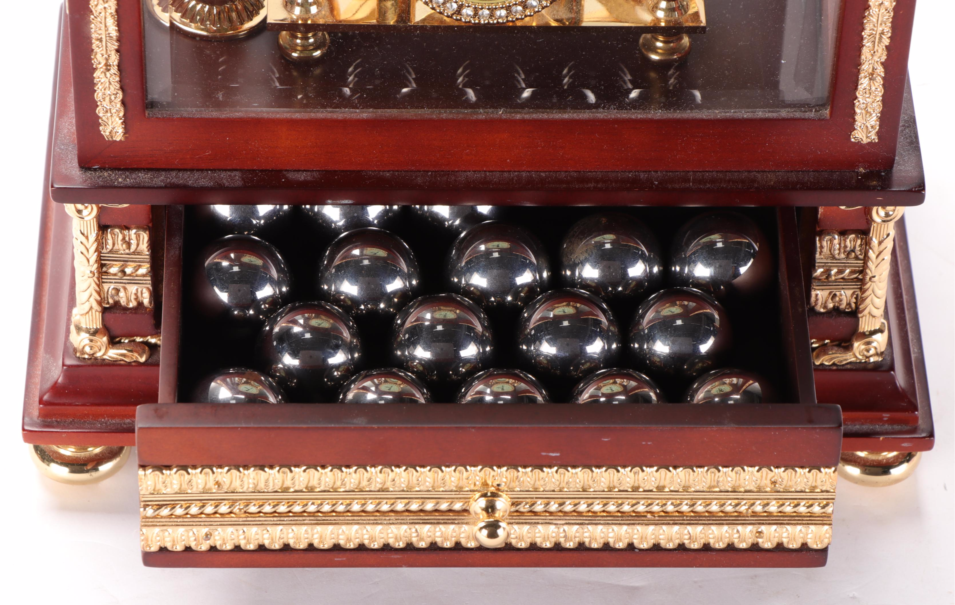 French Style Lion Top Falling Ball Clock With Thermometer and Hygrometer