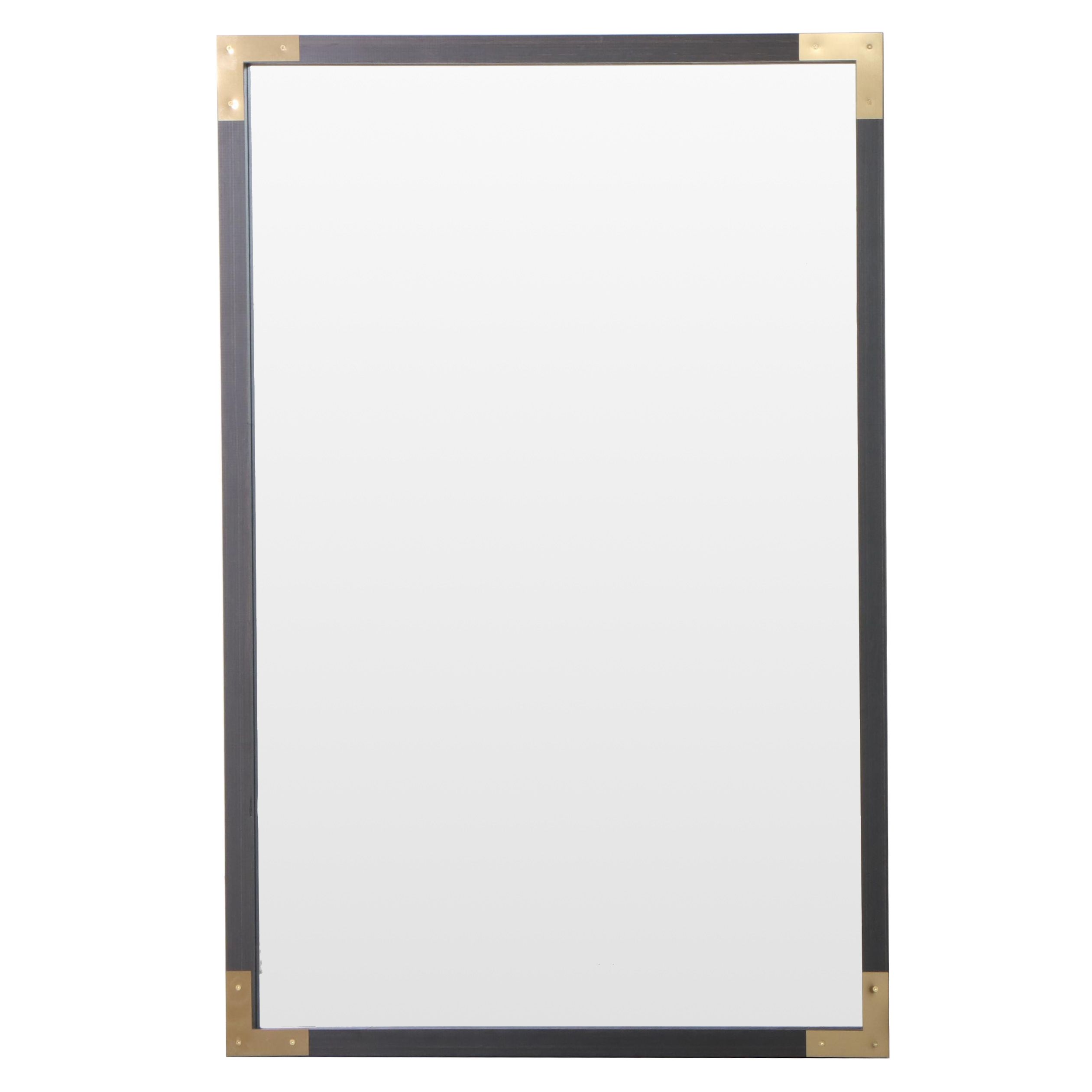 Threshold Campaign Style Brass Mounted Black Wood Wall Mirror