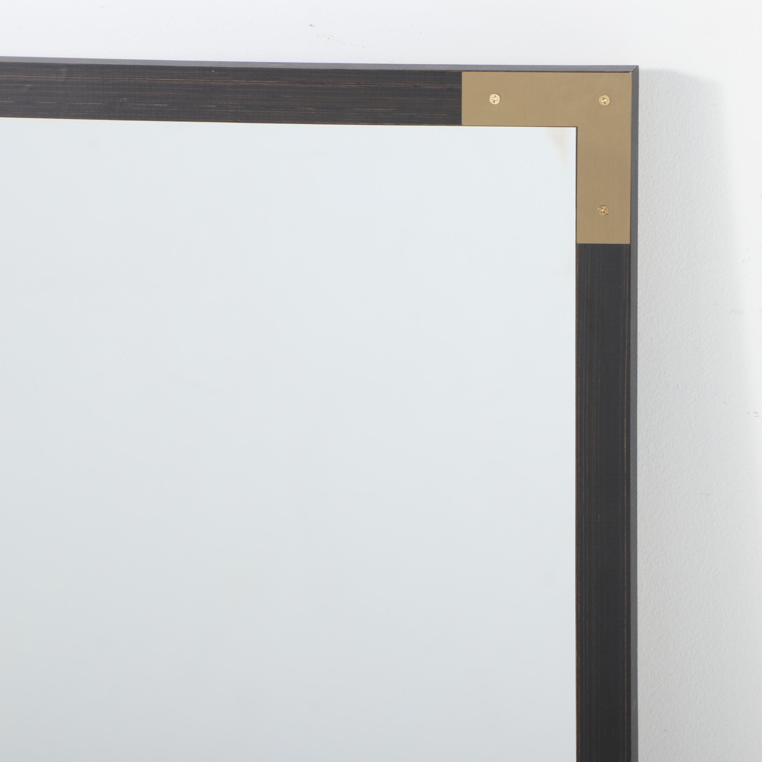 Threshold Campaign Style Brass Mounted Black Wood Wall Mirror