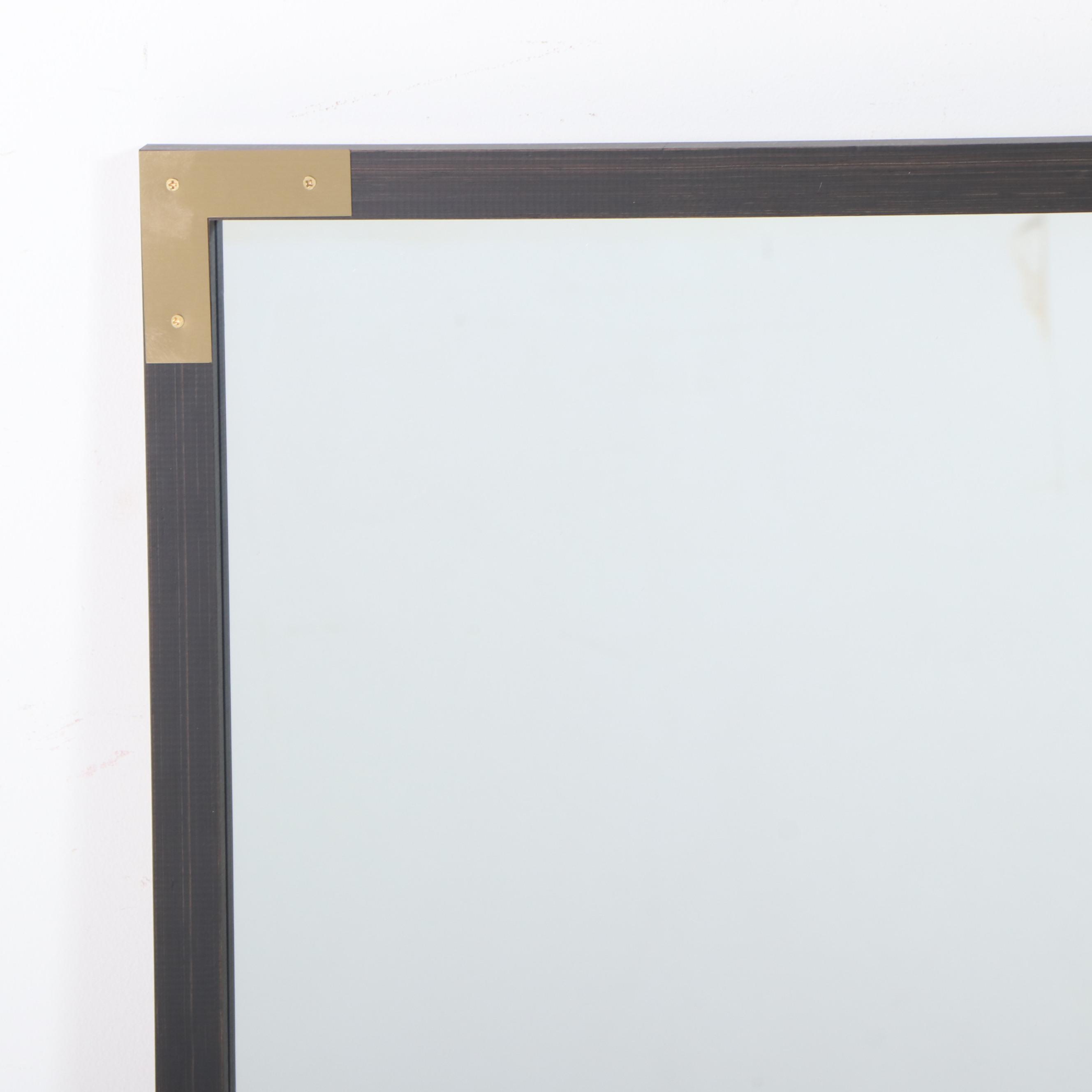 Threshold Campaign Style Brass Mounted Black Wood Wall Mirror