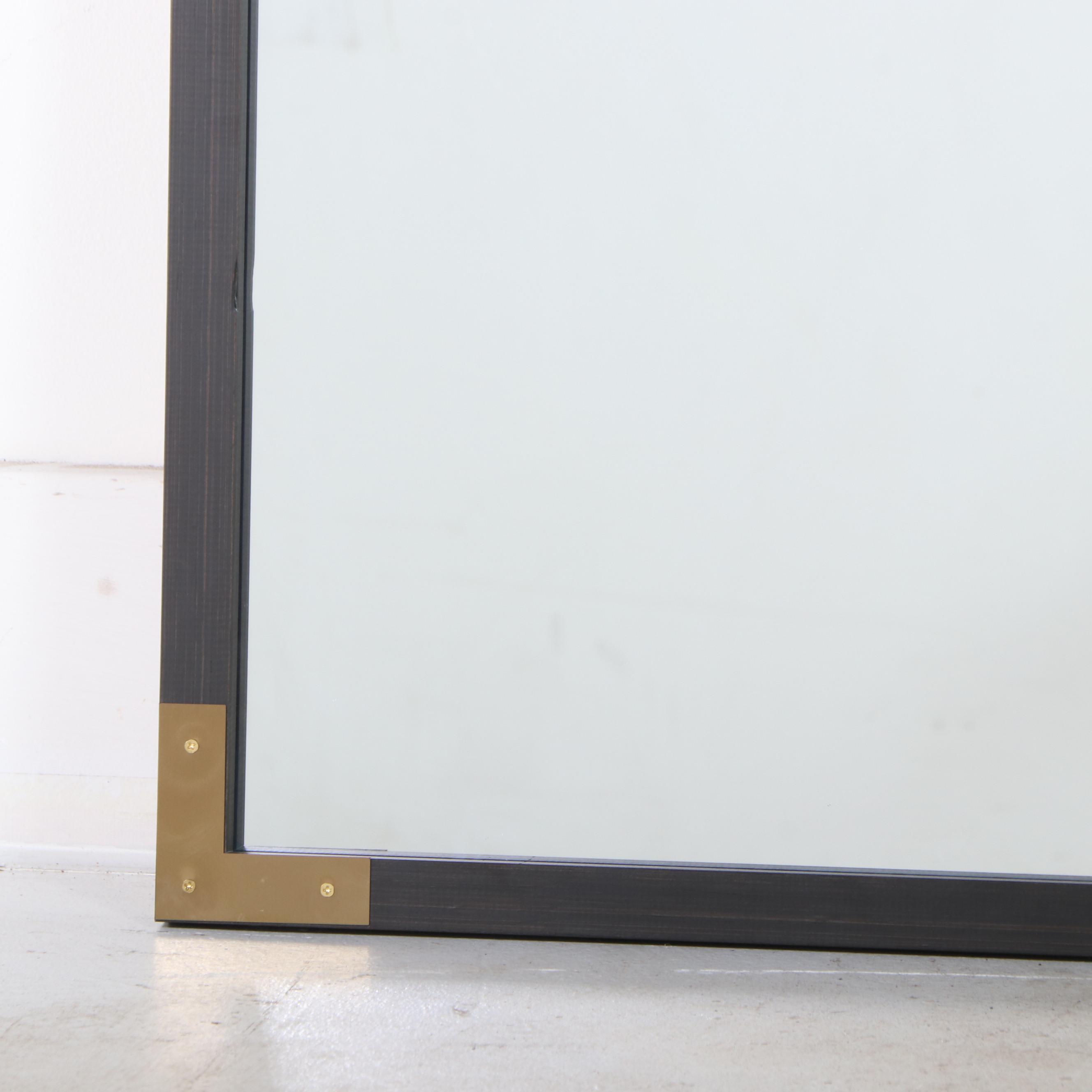 Threshold Campaign Style Brass Mounted Black Wood Wall Mirror
