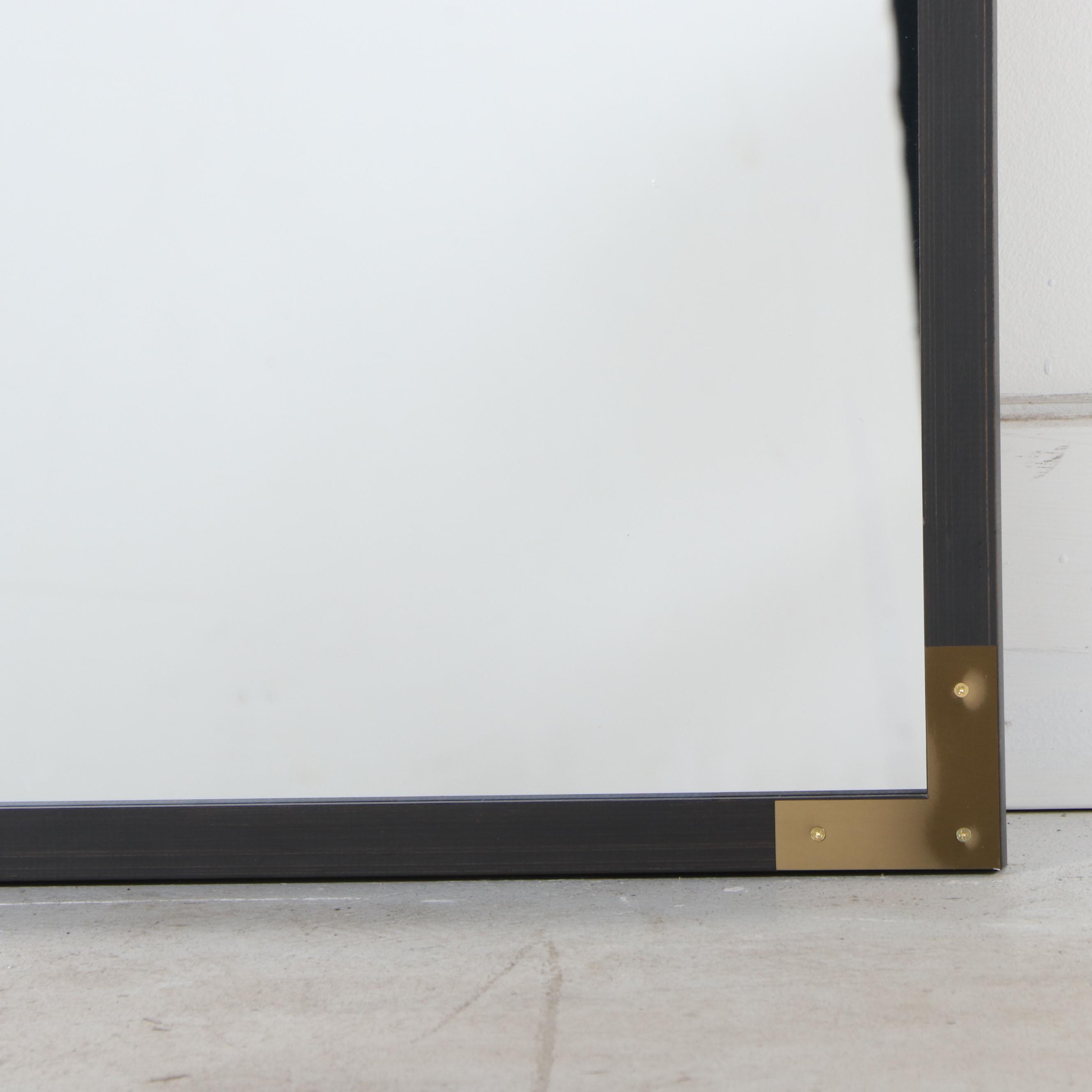 Threshold Campaign Style Brass Mounted Black Wood Wall Mirror