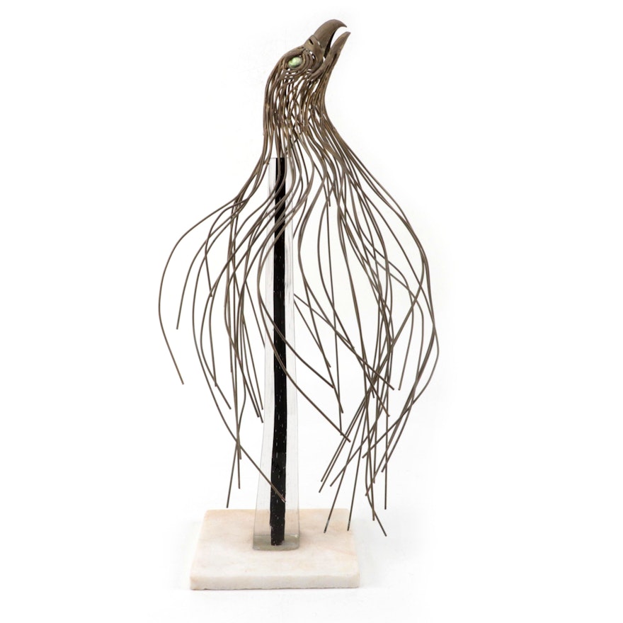 Modern Brass and Abalone Eagle Sculpture
