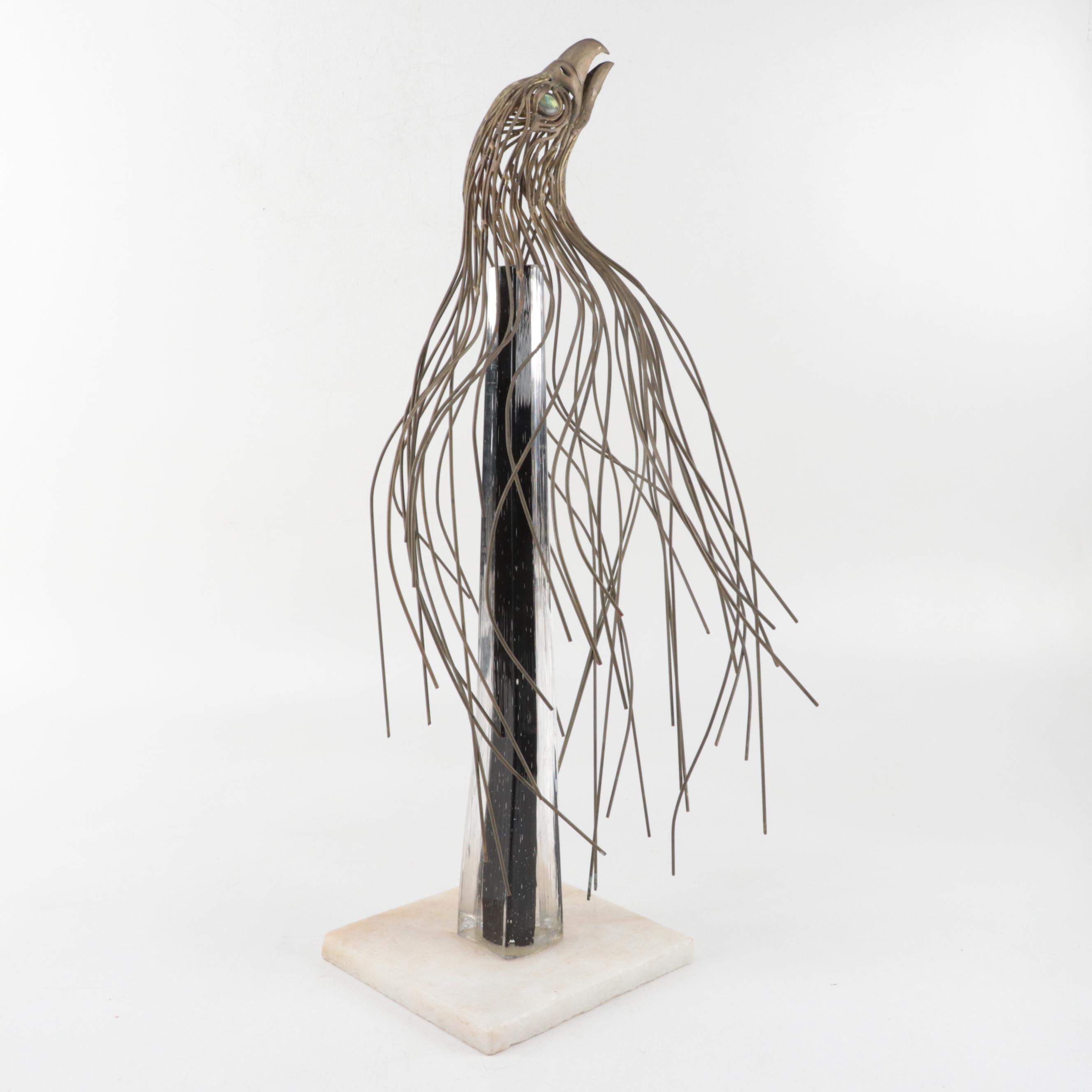 Modern Brass and Abalone Eagle Sculpture