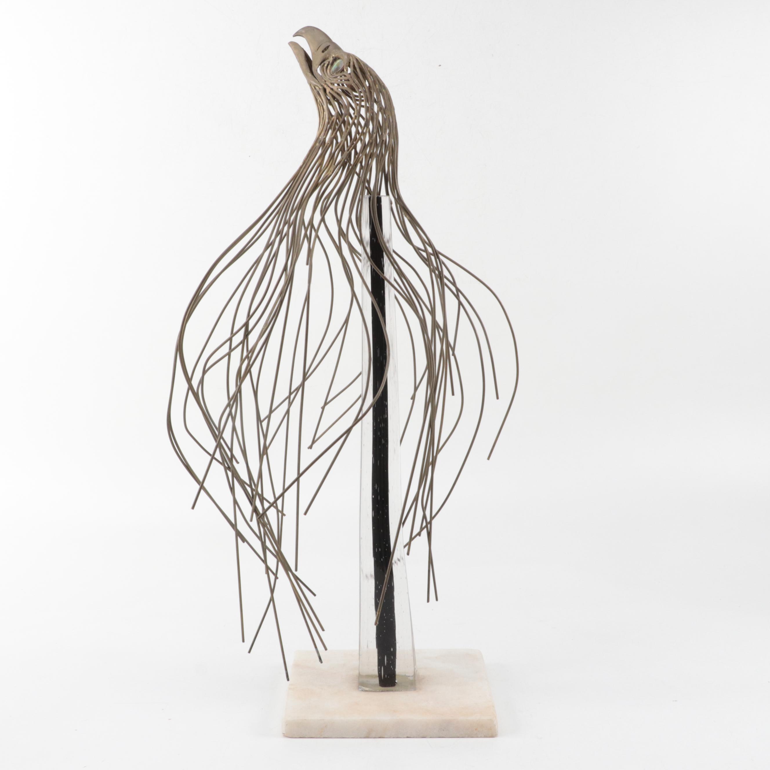 Modern Brass and Abalone Eagle Sculpture