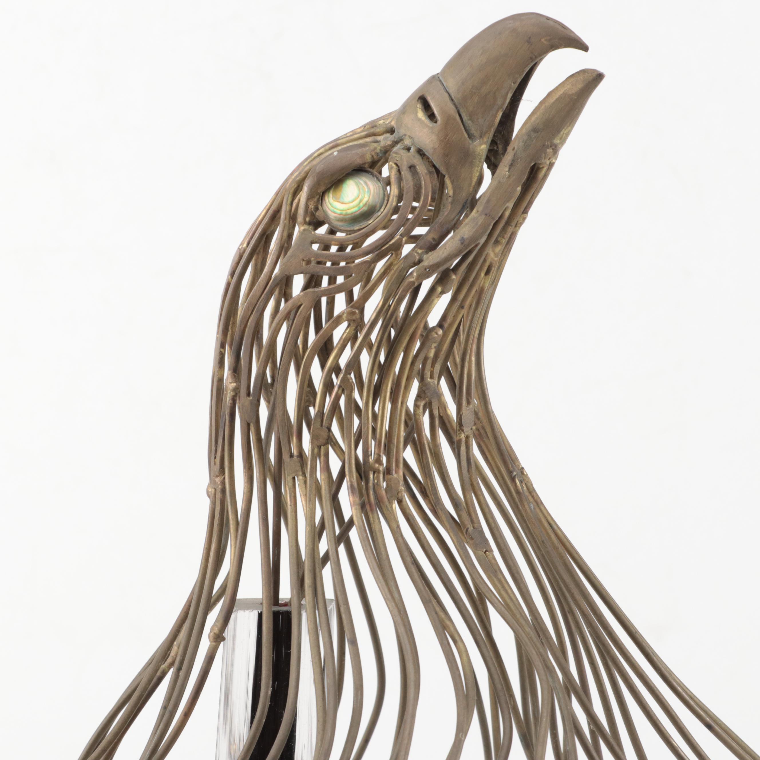 Modern Brass and Abalone Eagle Sculpture