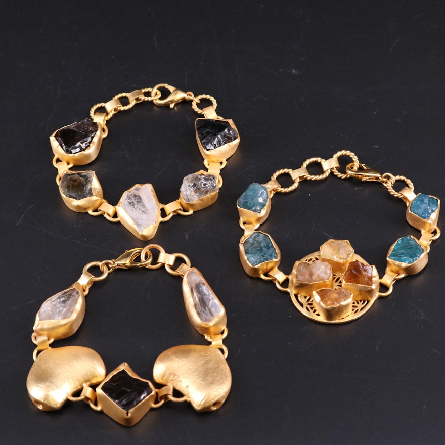 Bracelet Trio Including Citrine, Apatite, and Quartz