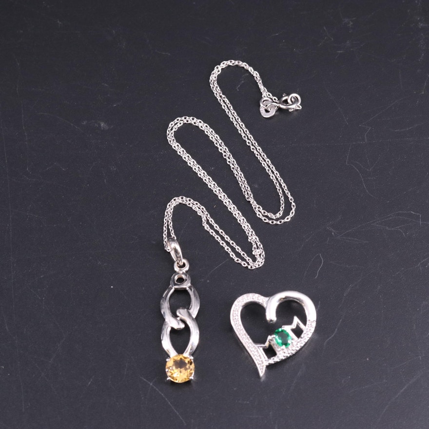 Sterling Silver Pendant Collection Including Emerald and Citrine