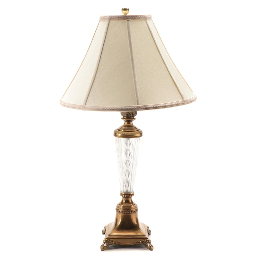 Waterford Crystal and Brass Lamp with Custom Shade, Contemporary