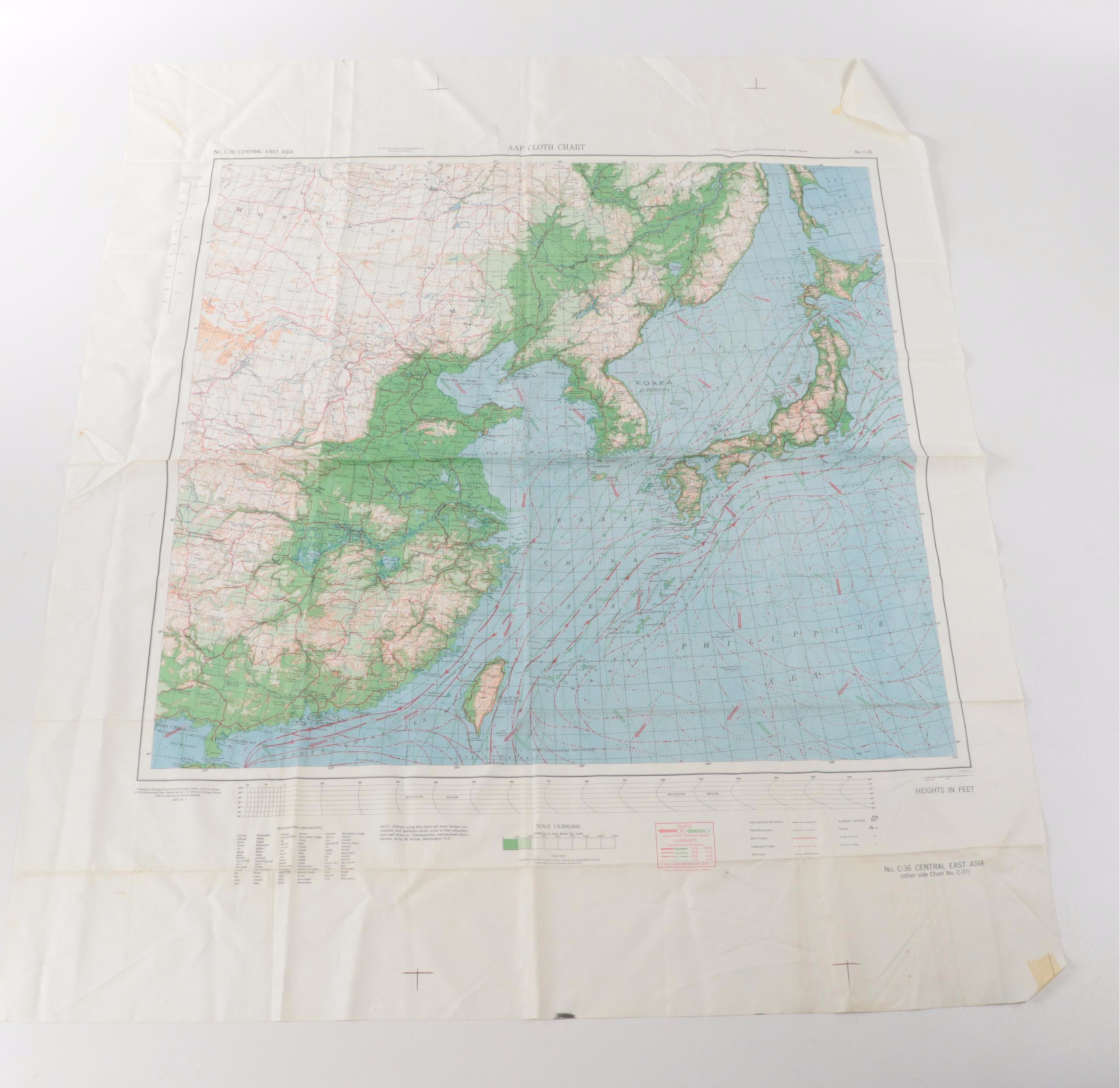 WWII Air Force Pilot Survival Maps of Japan, South China Sea, Central East Asia