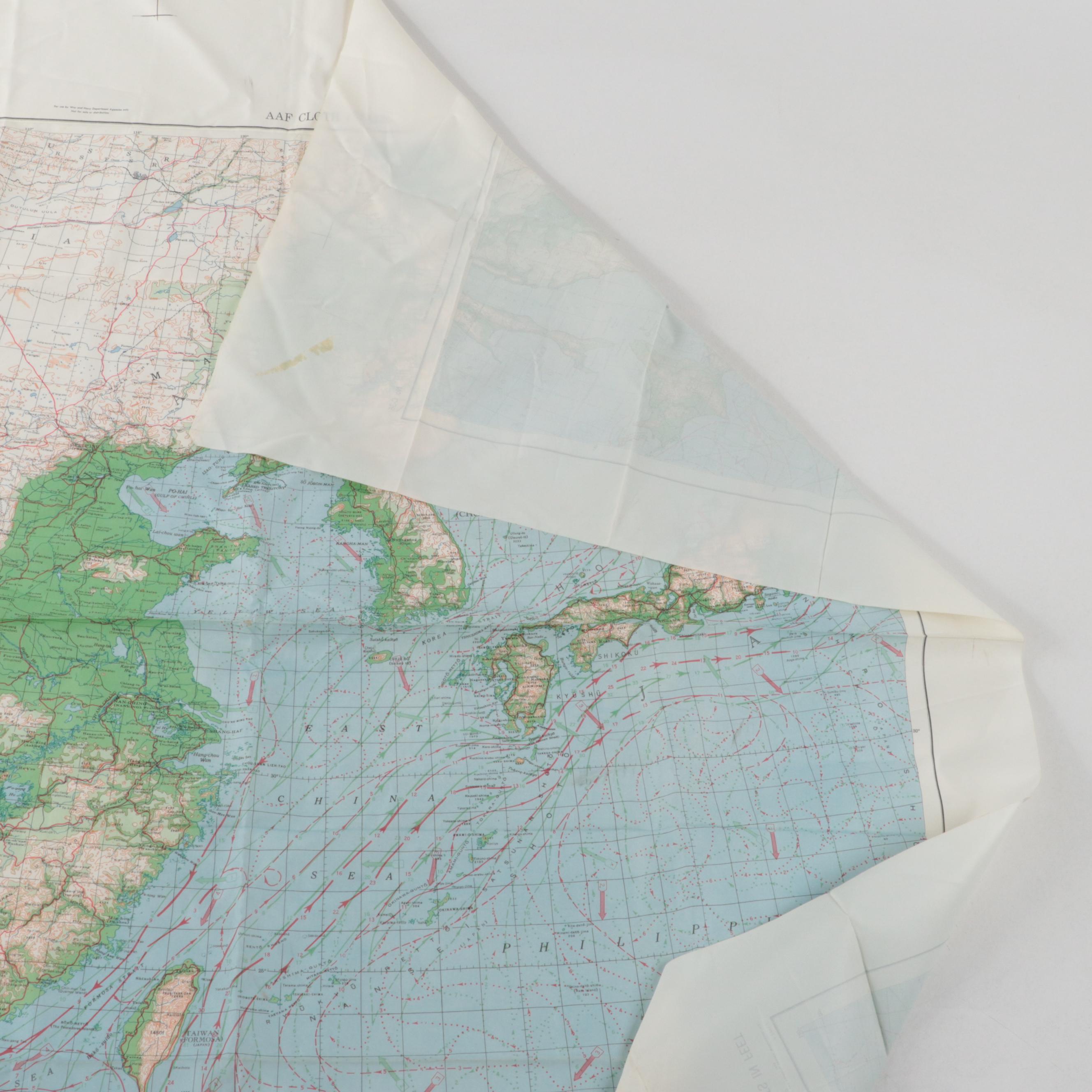 WWII Air Force Pilot Survival Maps of Japan, South China Sea, Central East Asia