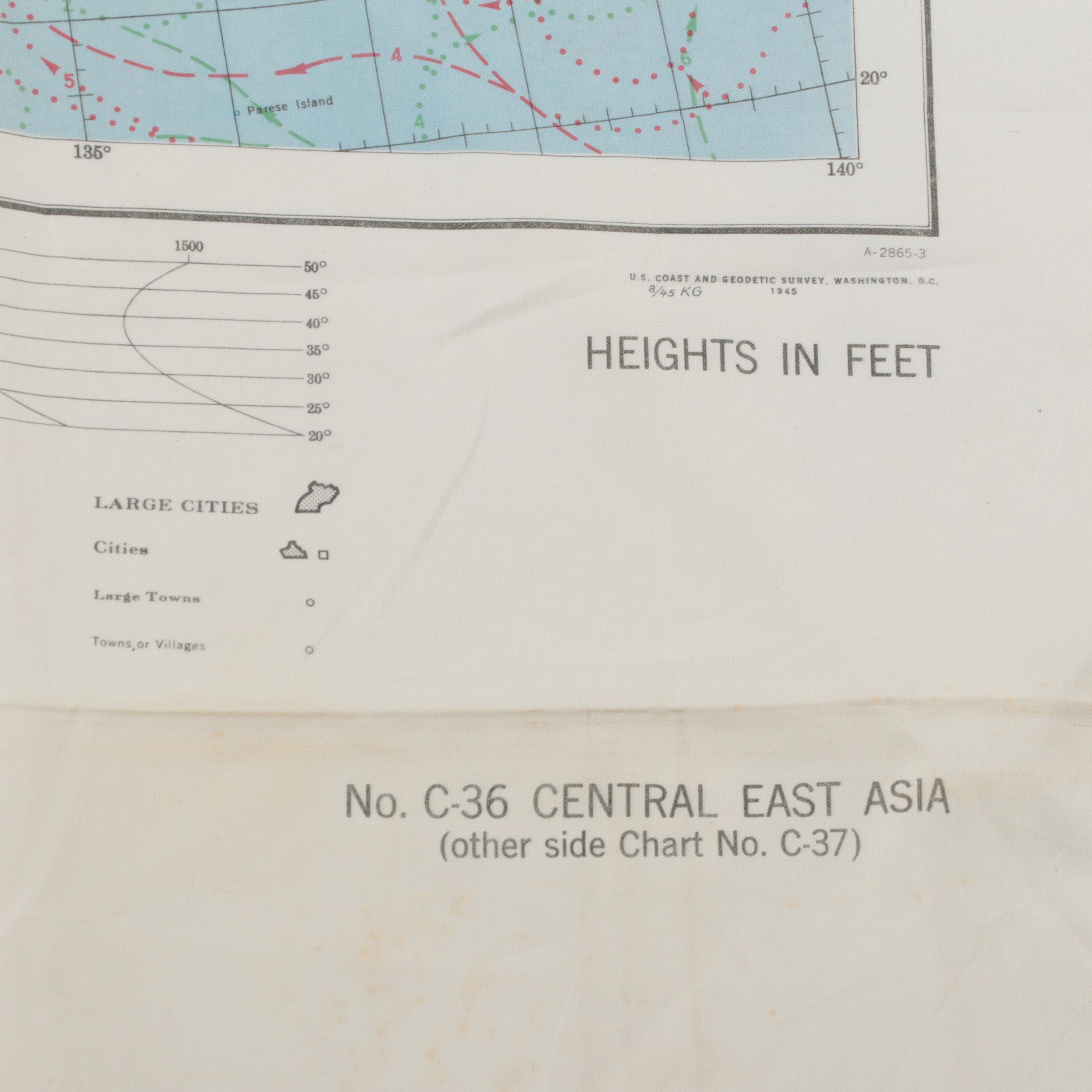 WWII Air Force Pilot Survival Maps of Japan, South China Sea, Central East Asia