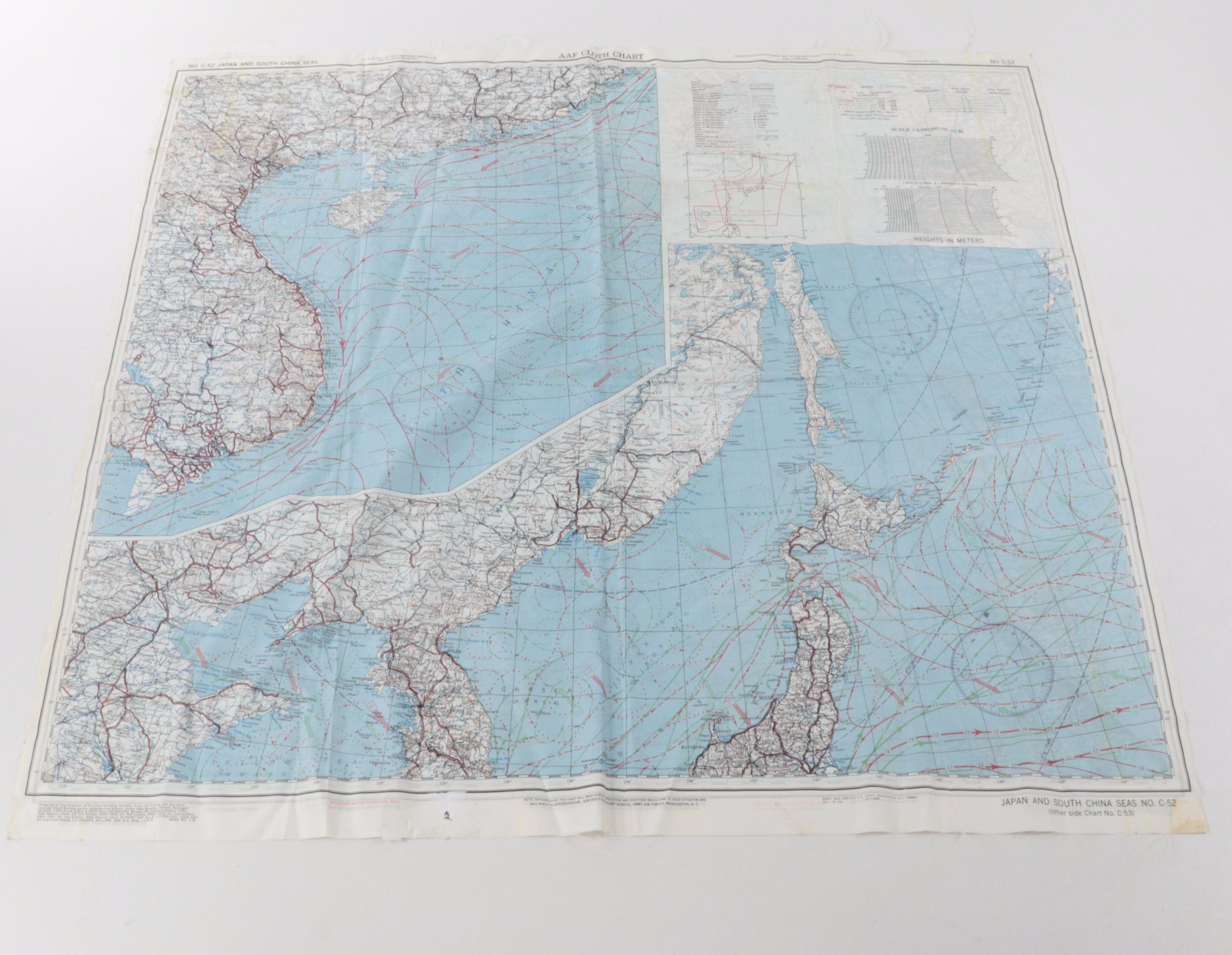 WWII Air Force Pilot Survival Maps of Japan, South China Sea, Central East Asia